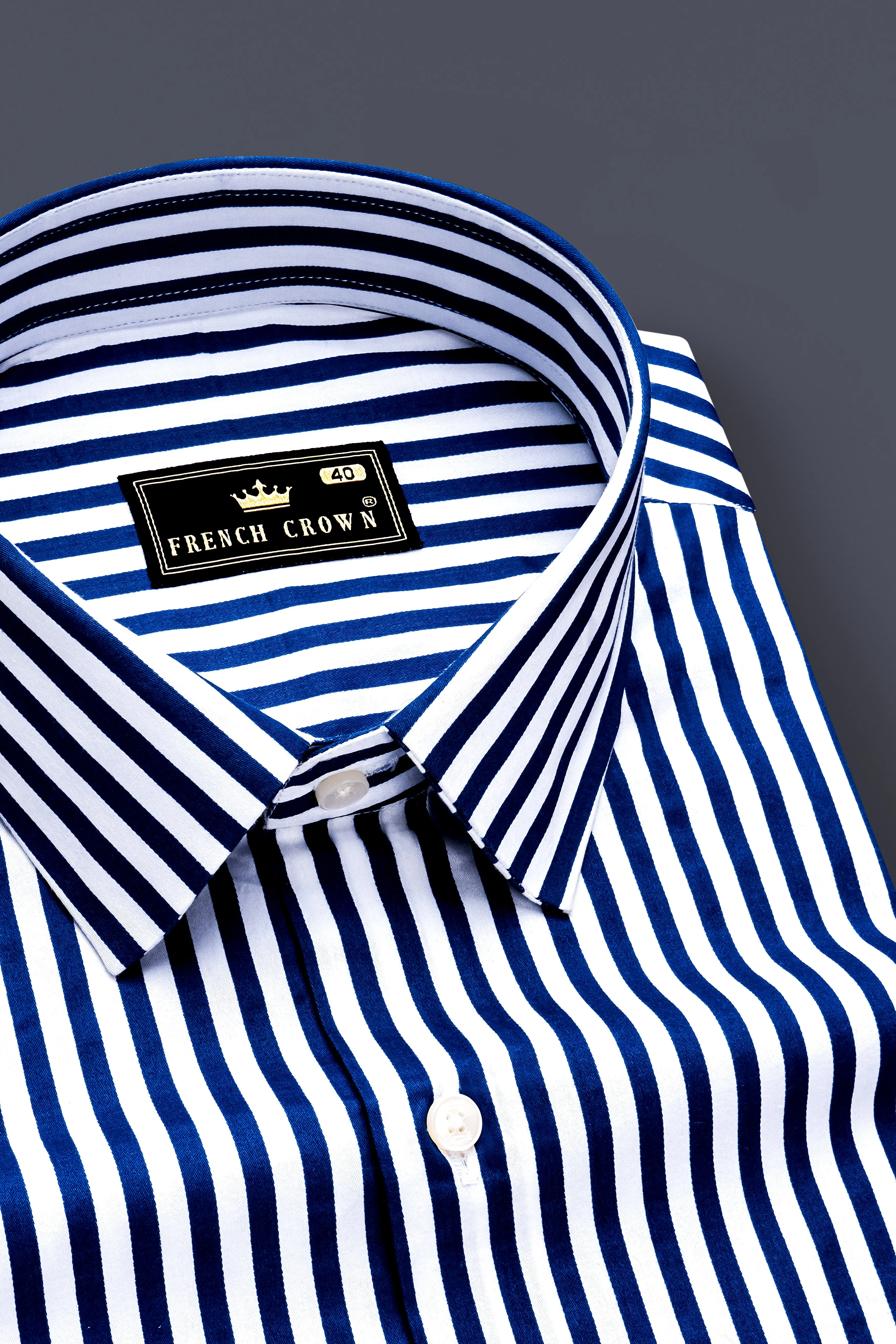 Oceanor-Catalina Blue And Bright White Striped Subtle Sheen Super Soft Premium Cotton Dress Shirt sold by French Crown product image thumbnail 2