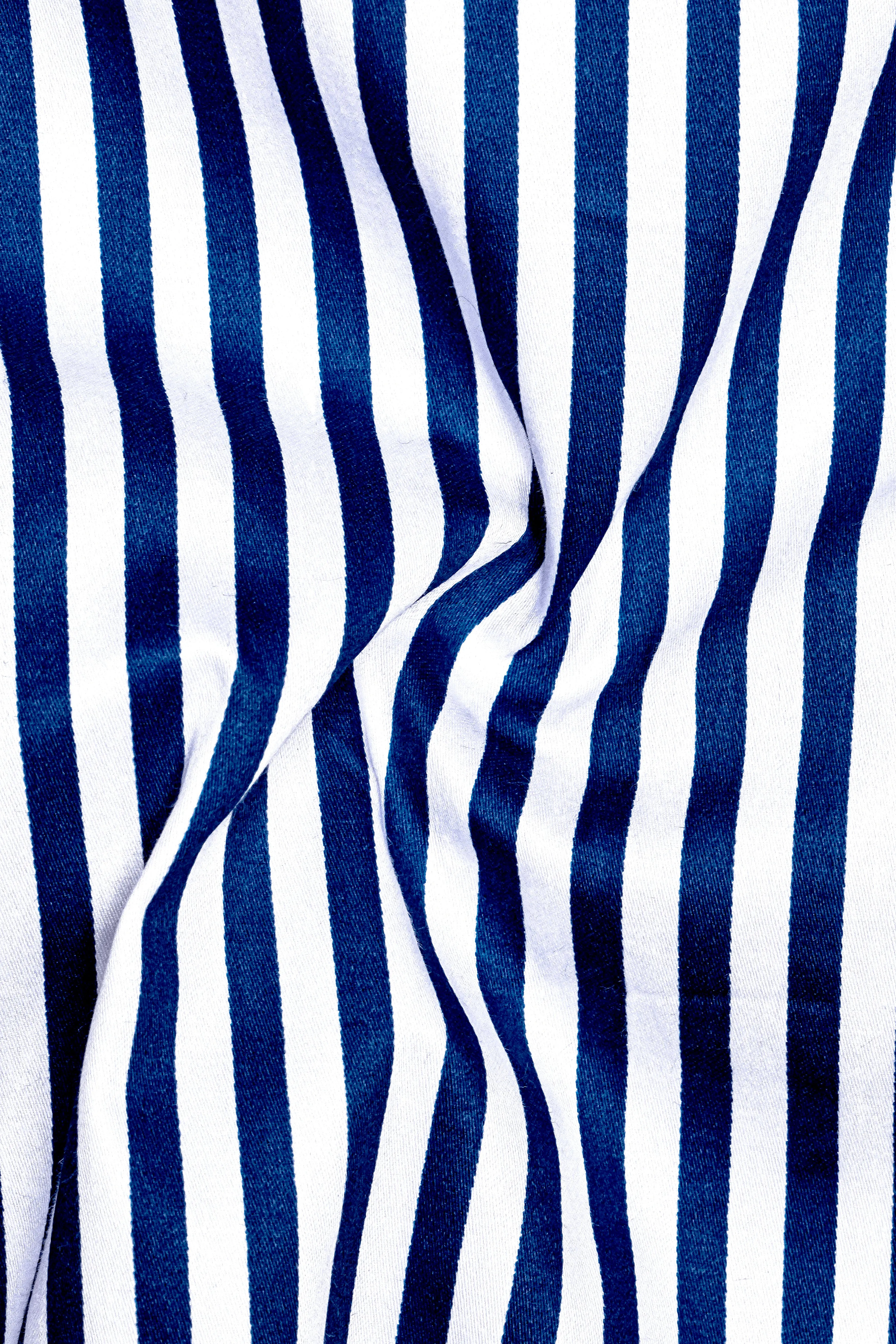 Oceanor-Catalina Blue And Bright White Striped Subtle Sheen Super Soft Premium Cotton Dress Shirt sold by French Crown product image thumbnail 3