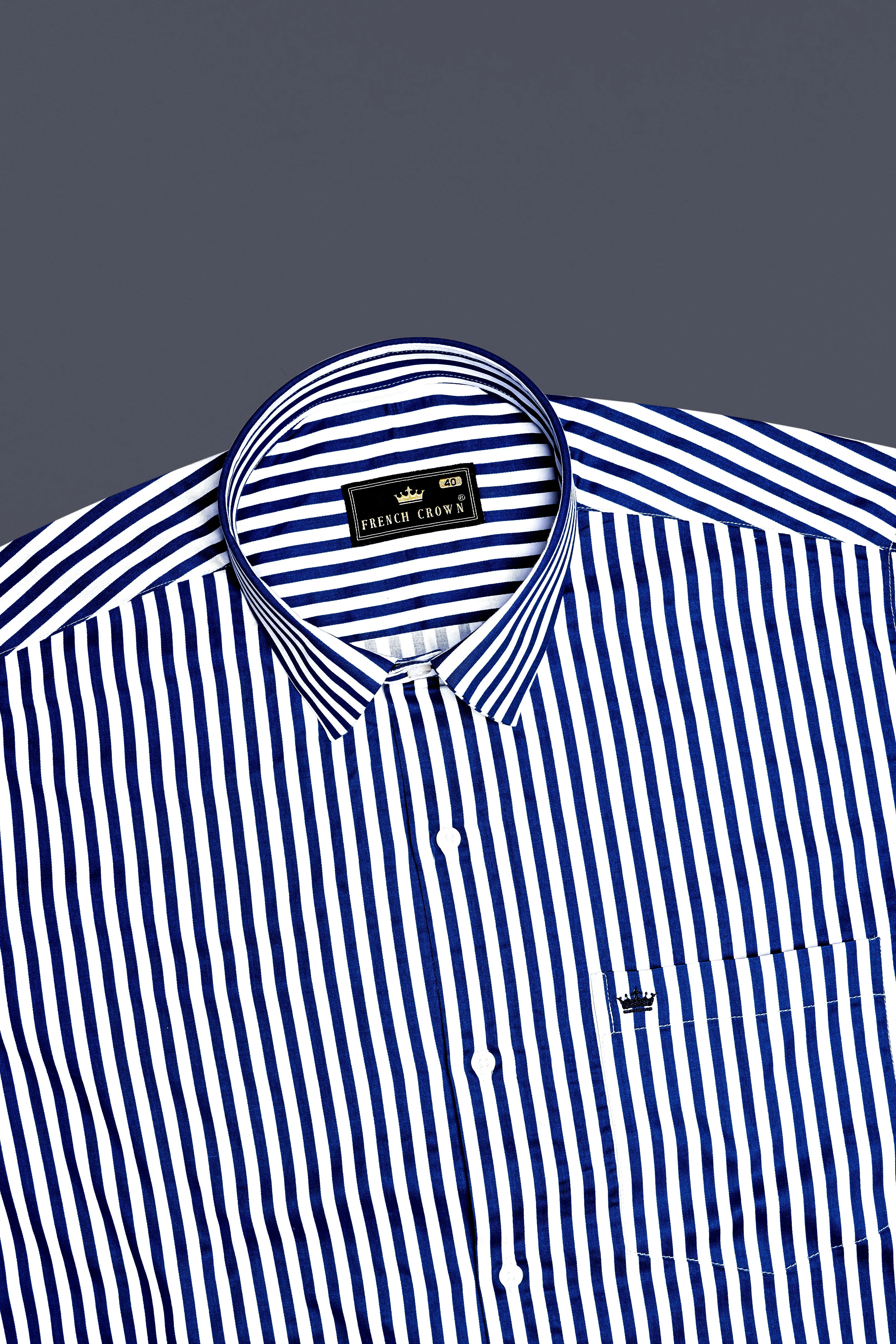 Oceanor-Catalina Blue And Bright White Striped Subtle Sheen Super Soft Premium Cotton Dress Shirt sold by French Crown product image thumbnail 5