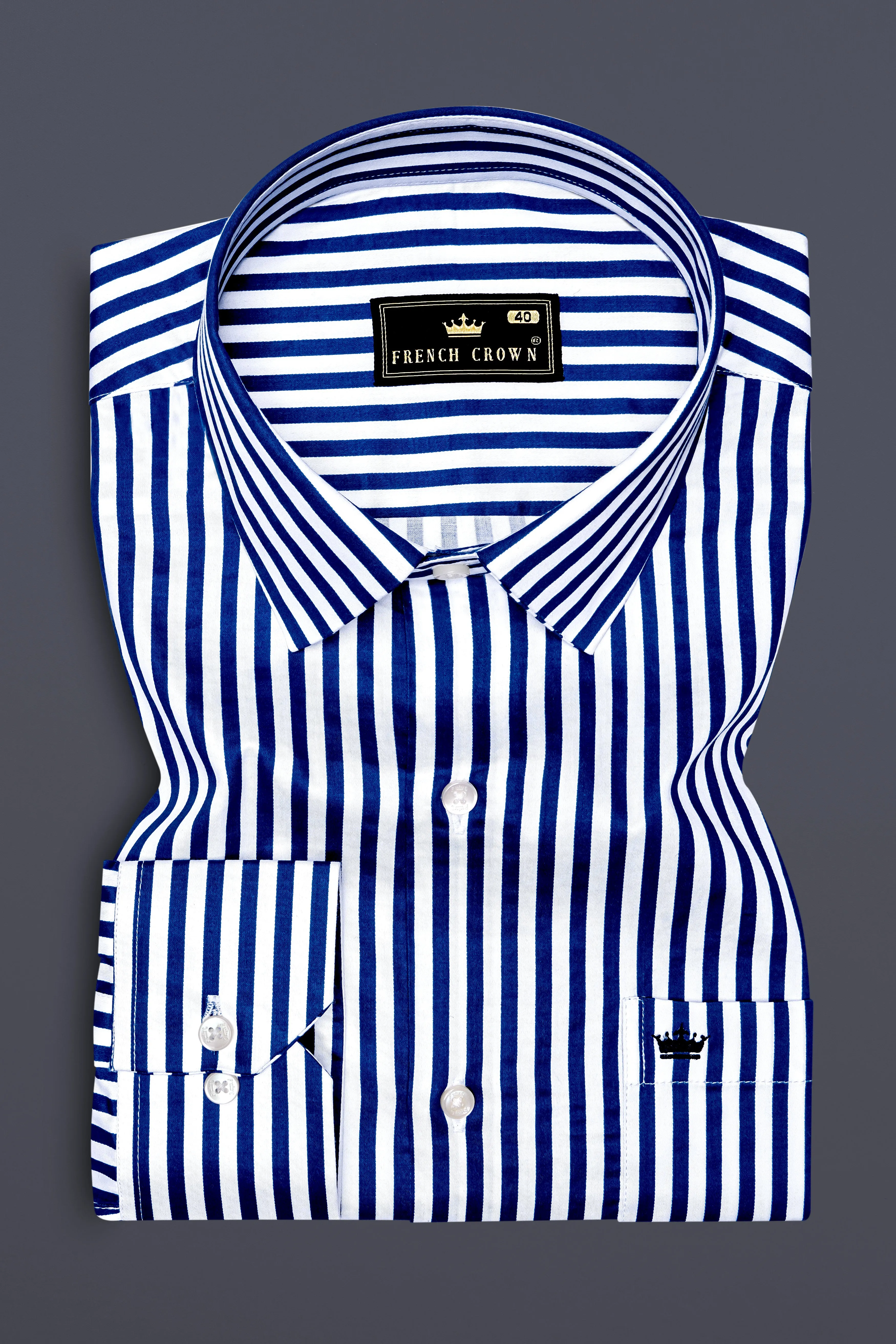 Oceanor-Catalina Blue And Bright White Striped Subtle Sheen Super Soft Premium Cotton Dress Shirt sold by French Crown product image thumbnail 4