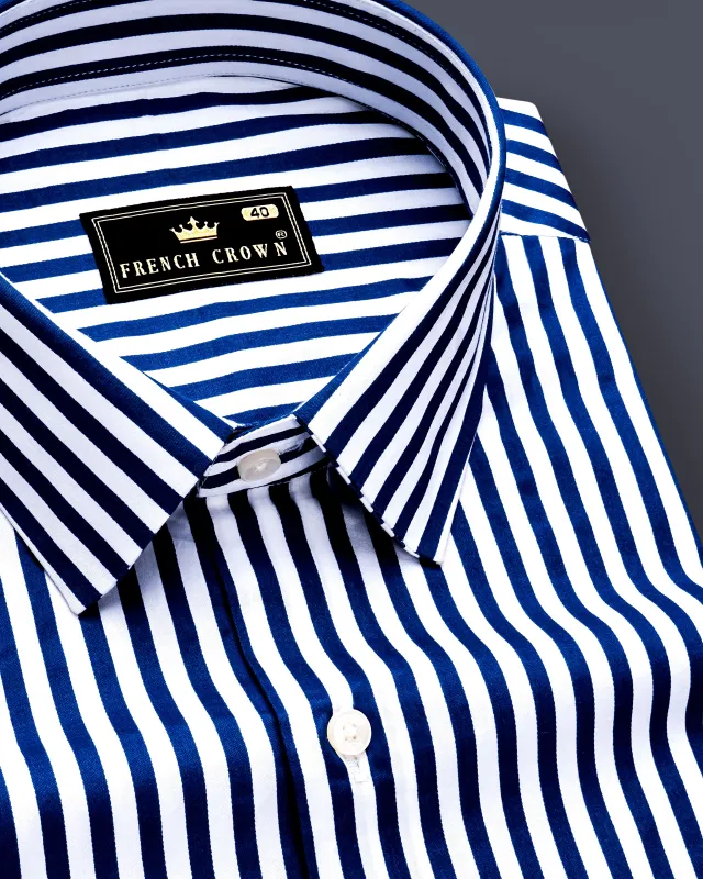 Oceanor-Catalina Blue And Bright White Striped Subtle Sheen Super Soft Premium Cotton Dress Shirt sold by French Crown