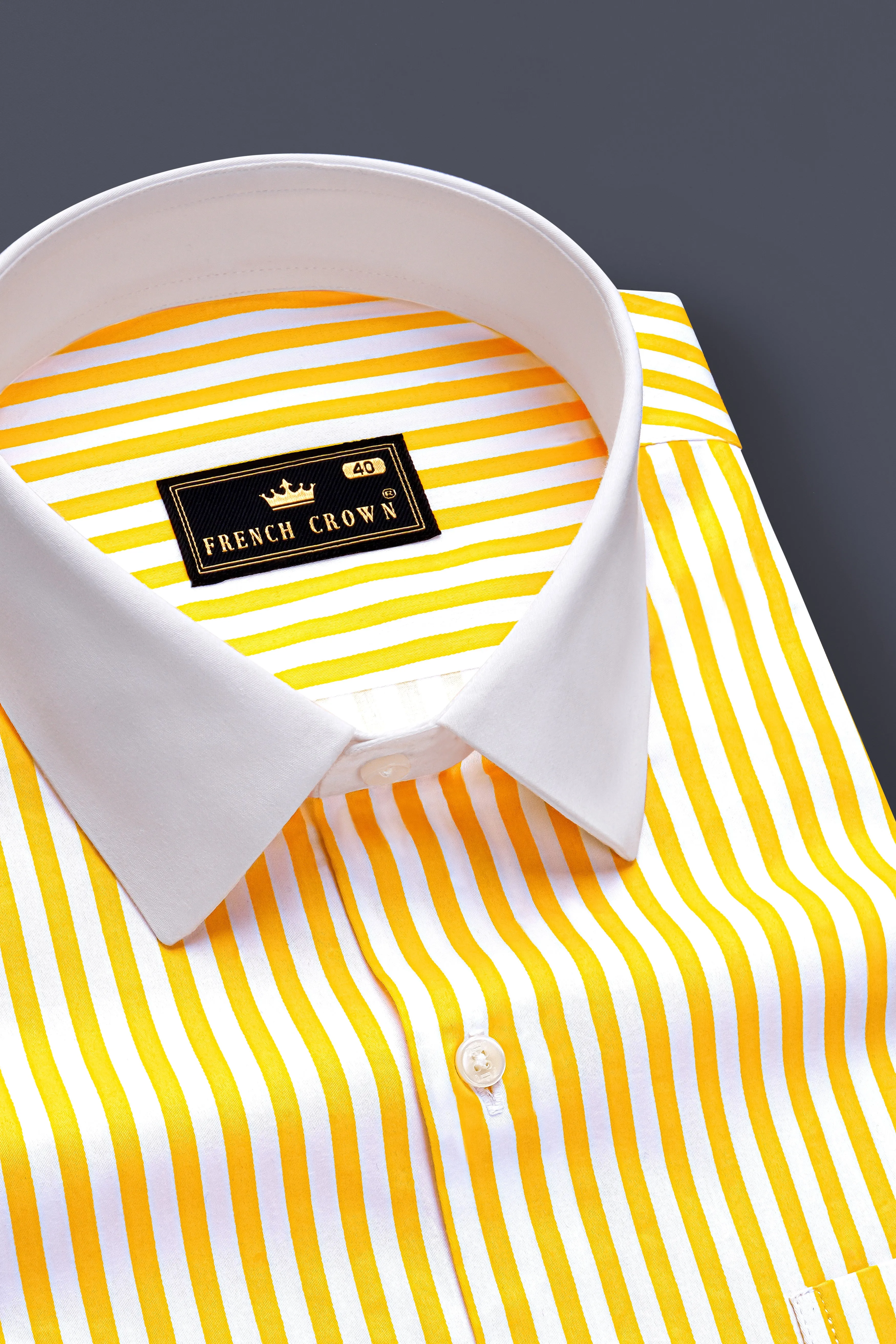 Aurisel-Koromiko Yellow And Bright White Striped Super Soft Premium Cotton Dress White Cuff Collar Shirt sold by French Crown product image thumbnail 4