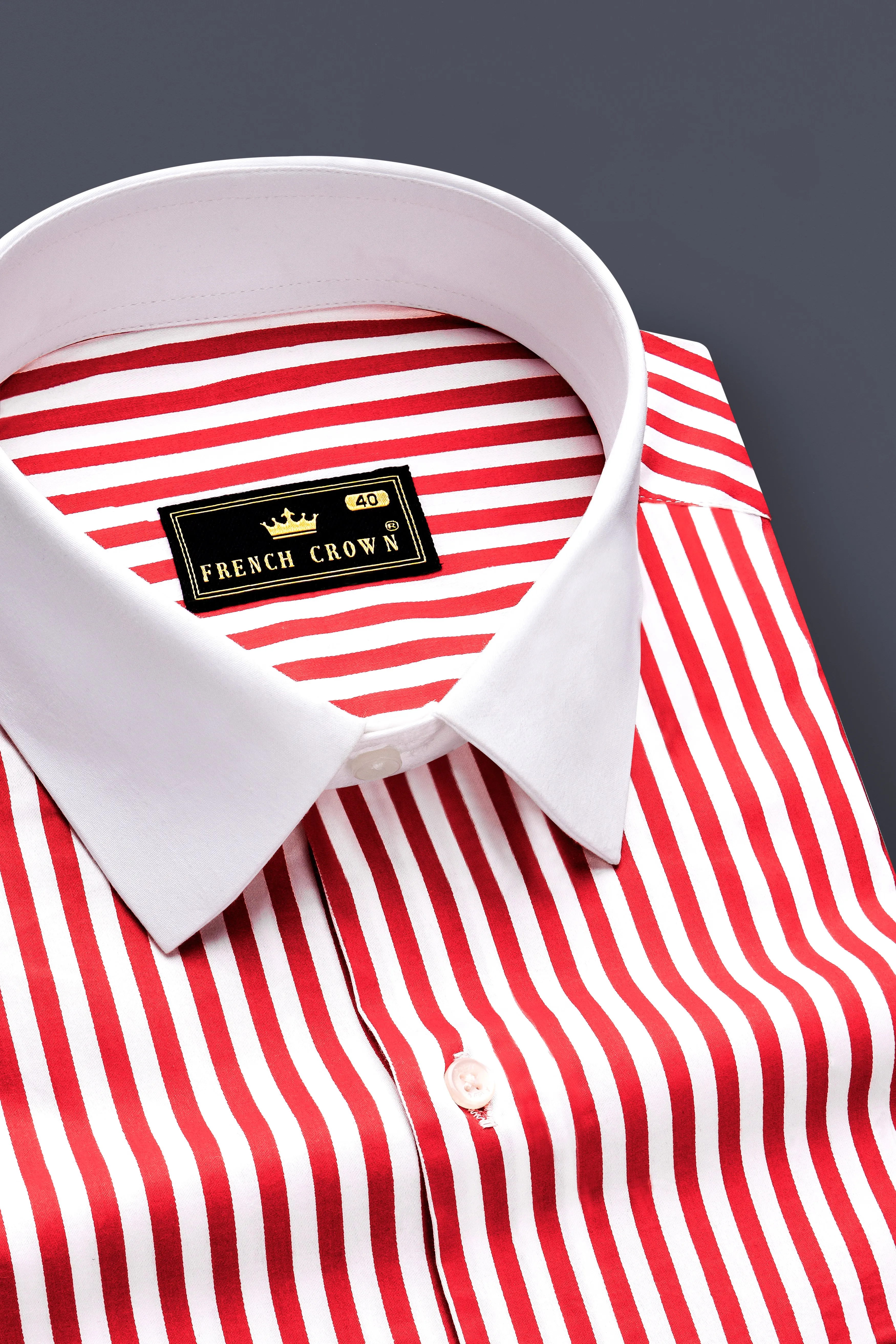 Cuffire-Milano Red And Bright White Striped Super Soft Premium Cotton Dress White Cuff Collar Shirt sold by French Crown product image thumbnail 4