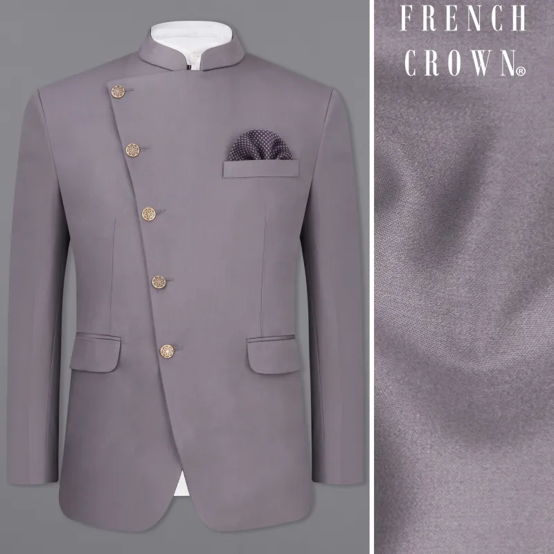 Light Gray Subtle Sheen Cross Placket Bandhgala Blazer sold by French Crown