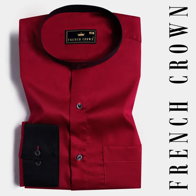 Bordeaux Red with Black Cuffs and Collar Subtle Sheen Super Soft Premium Cotton Shirt sold by French Crown