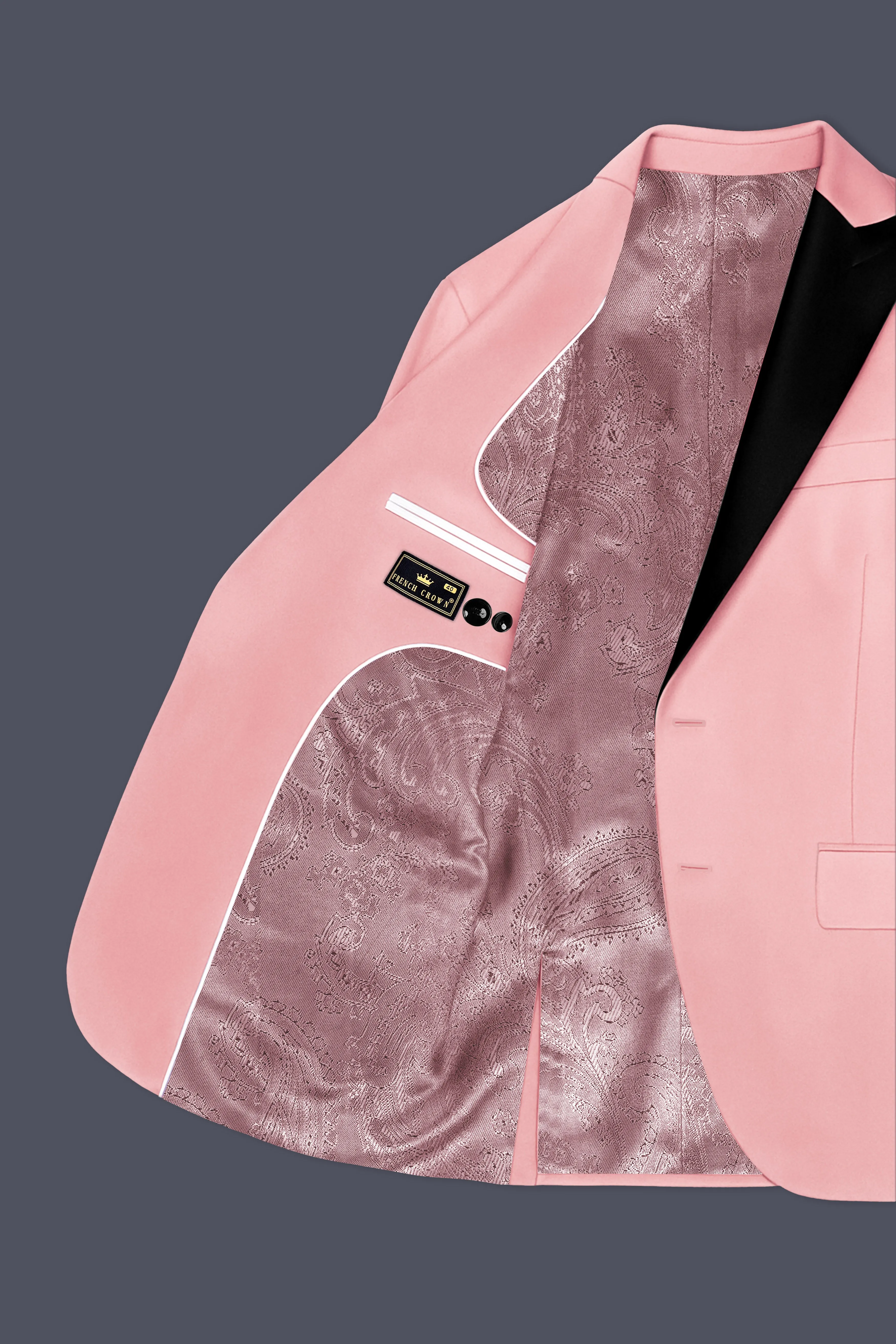 Rosivell-Careys Pink Velvet Peak Lapel Tuxedo Blazer sold by French Crown product image thumbnail 5