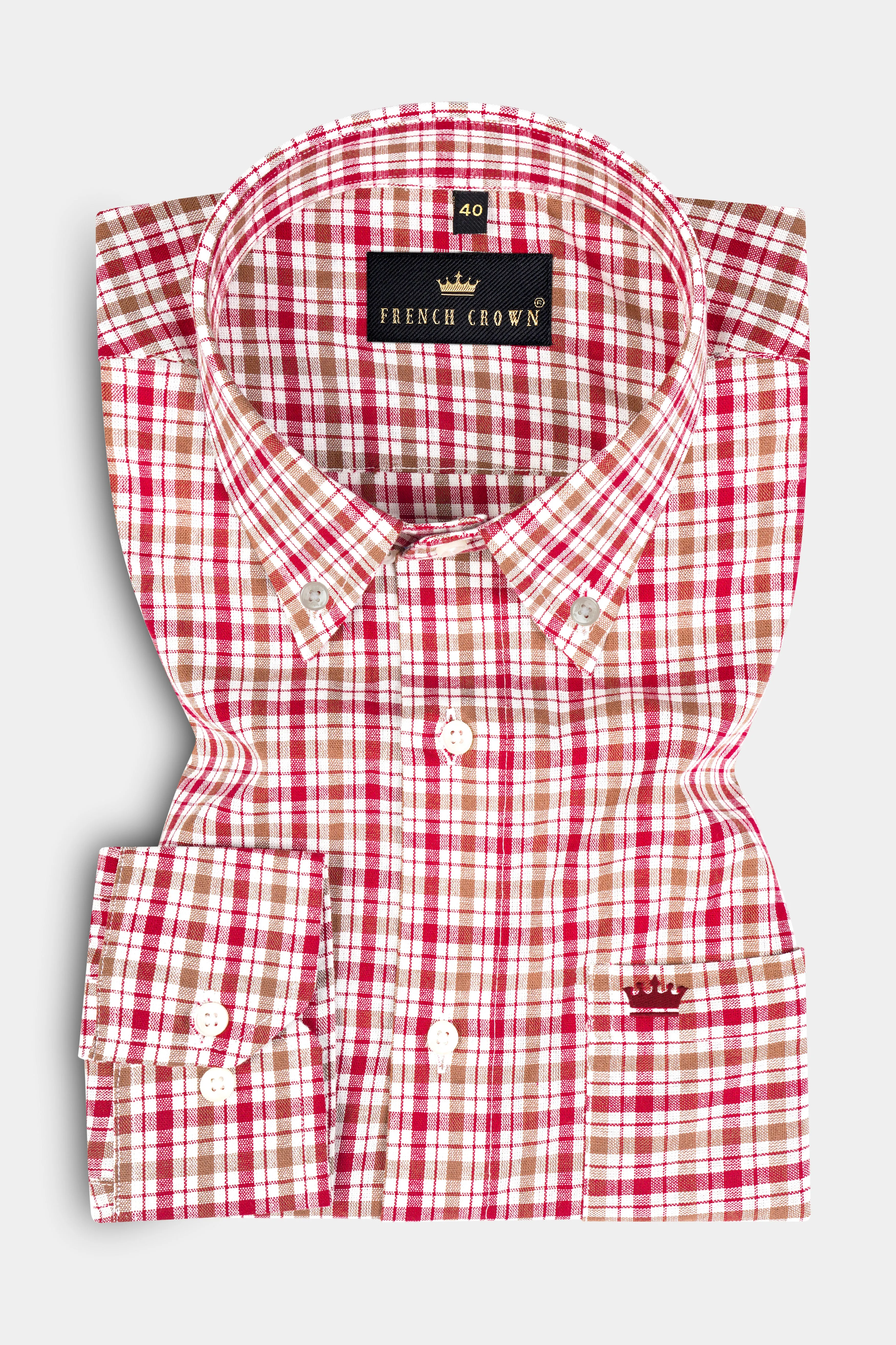 Raspberry Pink with Mocha Brown Checked Royal Oxford Shirt sold by French Crown product image thumbnail 3