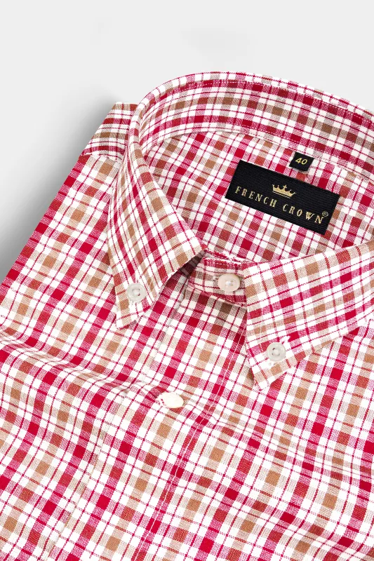 Raspberry Pink with Mocha Brown Checked Royal Oxford Shirt sold by French Crown