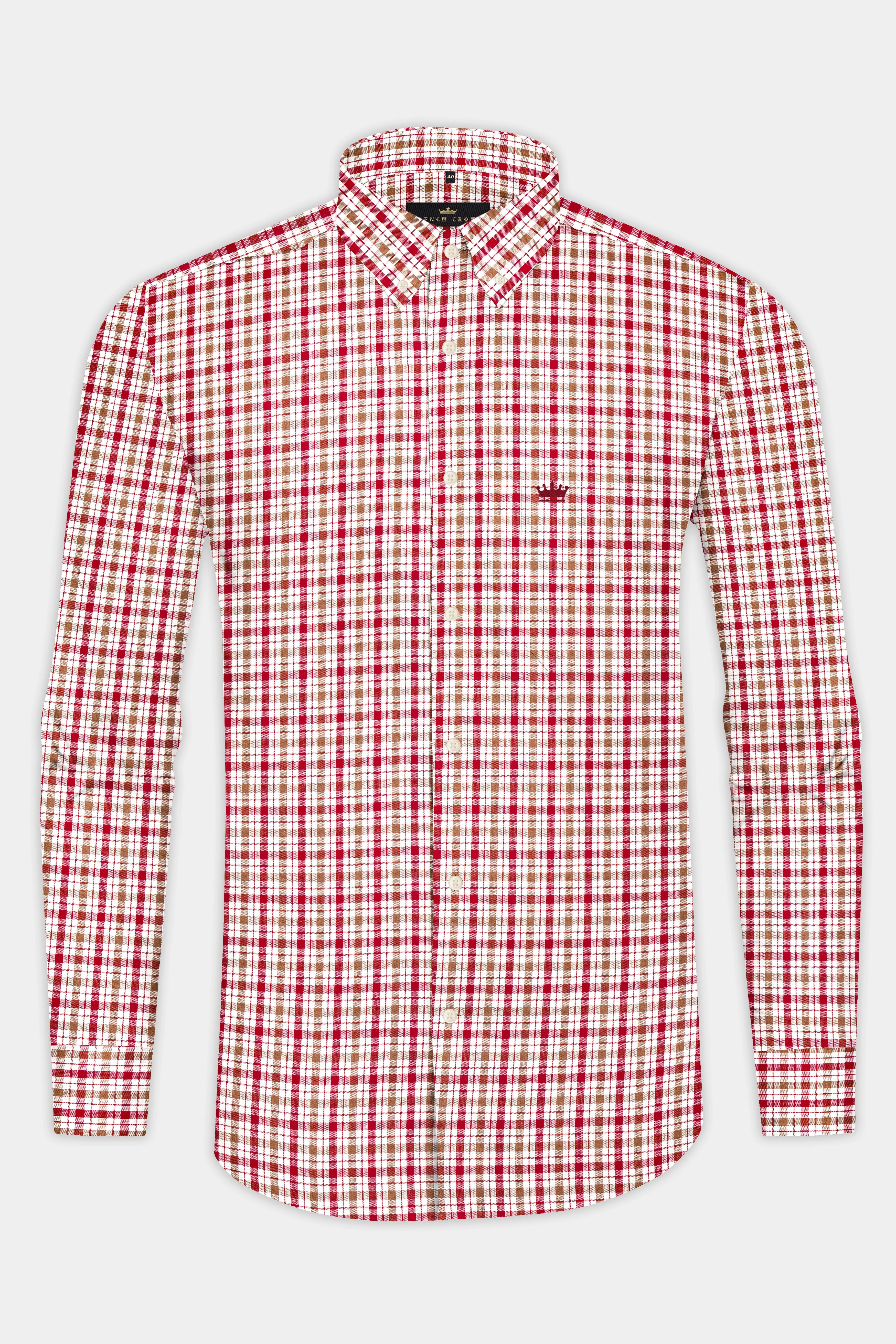 Raspberry Pink with Mocha Brown Checked Royal Oxford Shirt sold by French Crown product image thumbnail 4