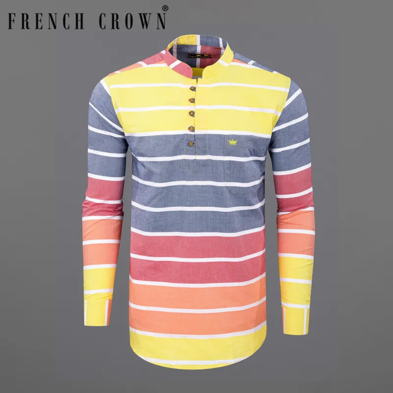 Lynch Blue Multicolour White Striped Royal Oxford Kurta Shirt sold by French Crown