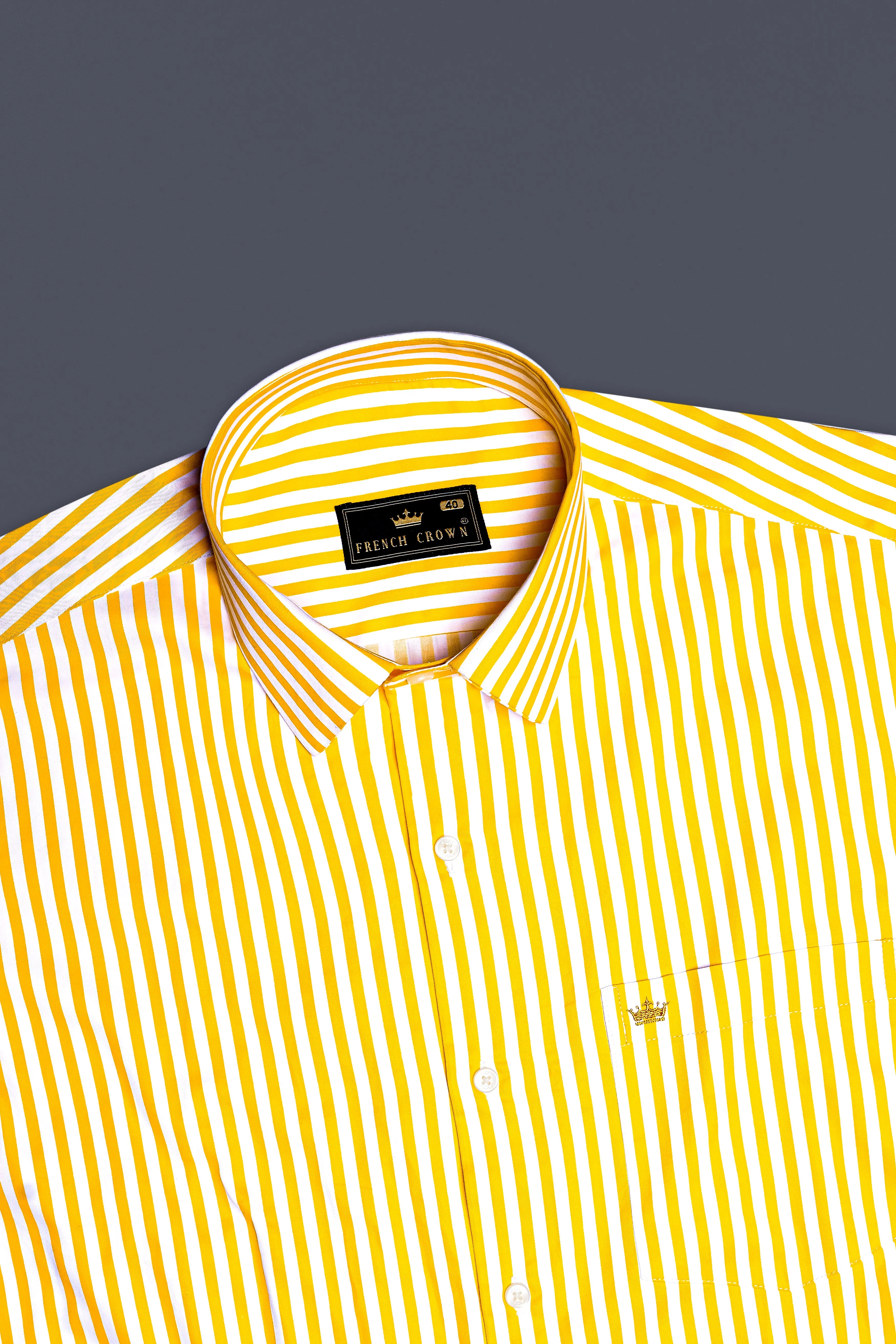 Aurisel-Koromiko Yellow And Bright White Striped Subtle Sheen Super Soft Premium Cotton Dress Shirt sold by French Crown product image thumbnail 5