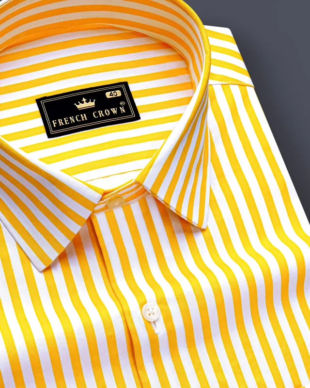 Aurisel-Koromiko Yellow And Bright White Striped Subtle Sheen Super Soft Premium Cotton Dress Shirt sold by French Crown