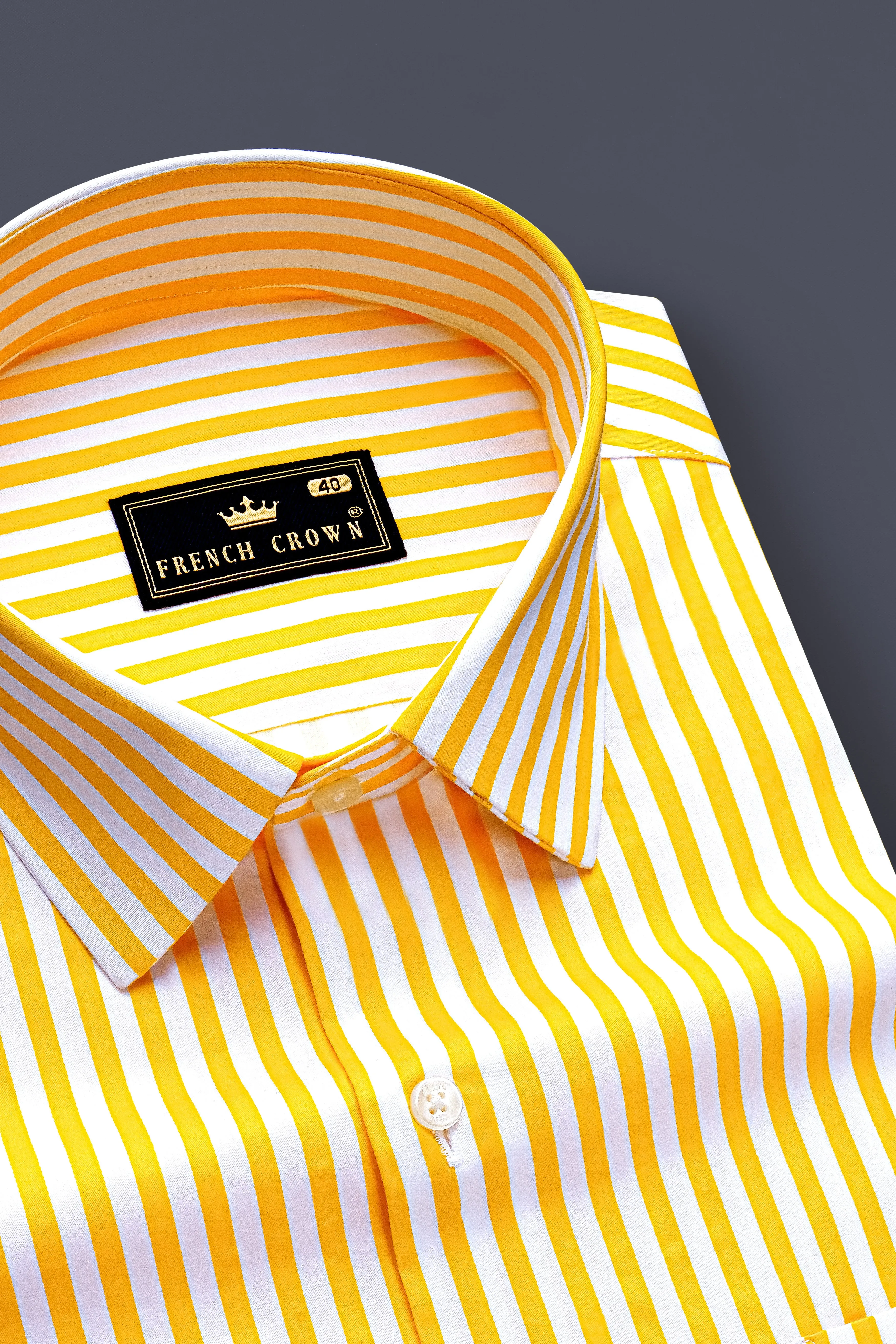 Aurisel-Koromiko Yellow And Bright White Striped Subtle Sheen Super Soft Premium Cotton Dress Shirt sold by French Crown product image thumbnail 2