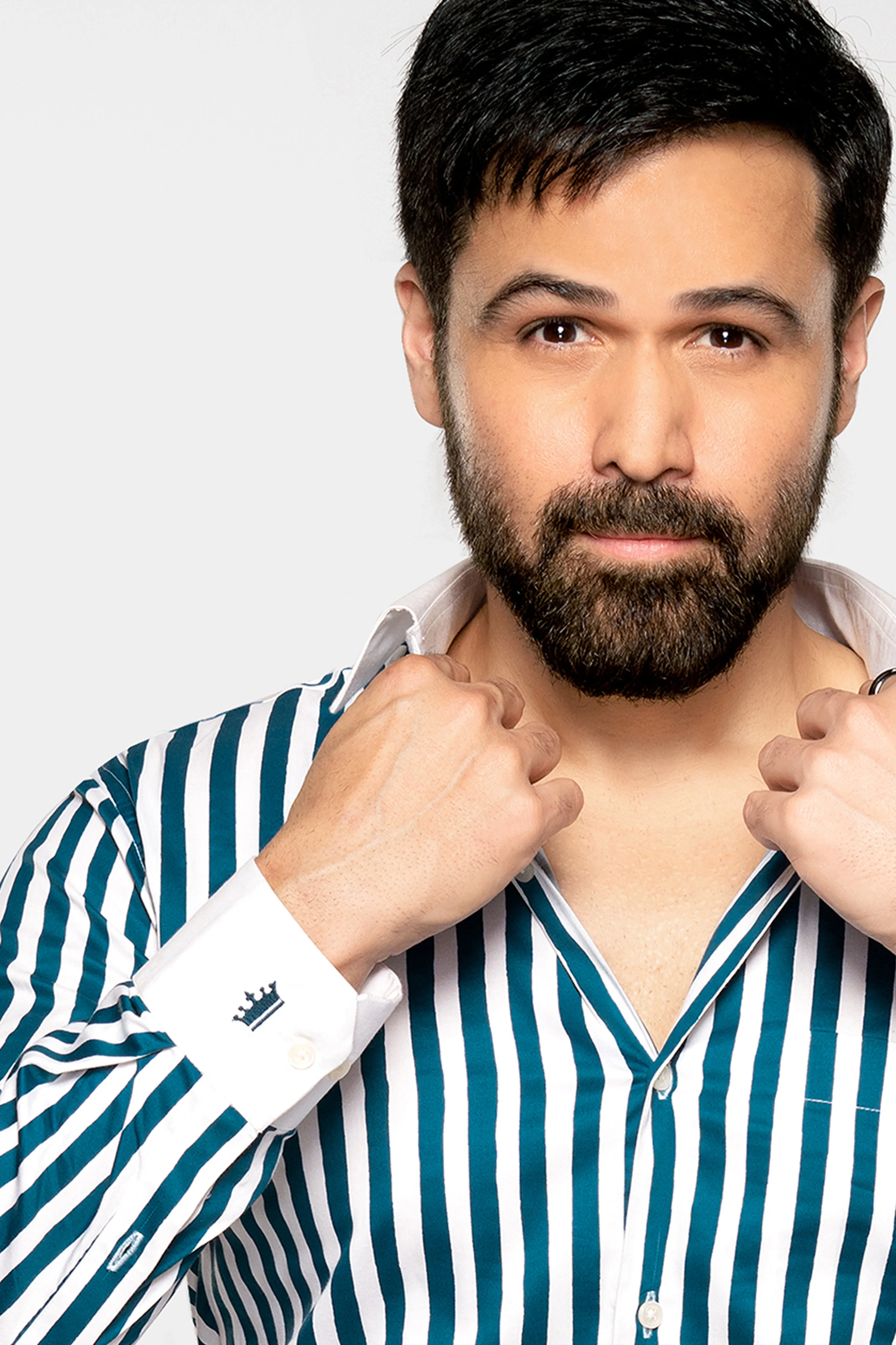 Regal Blue and White Striped Printed with White Cuffs and Collar Subtle Sheen Super Soft Premium Cotton Designer Shirt sold by French Crown product image thumbnail 5