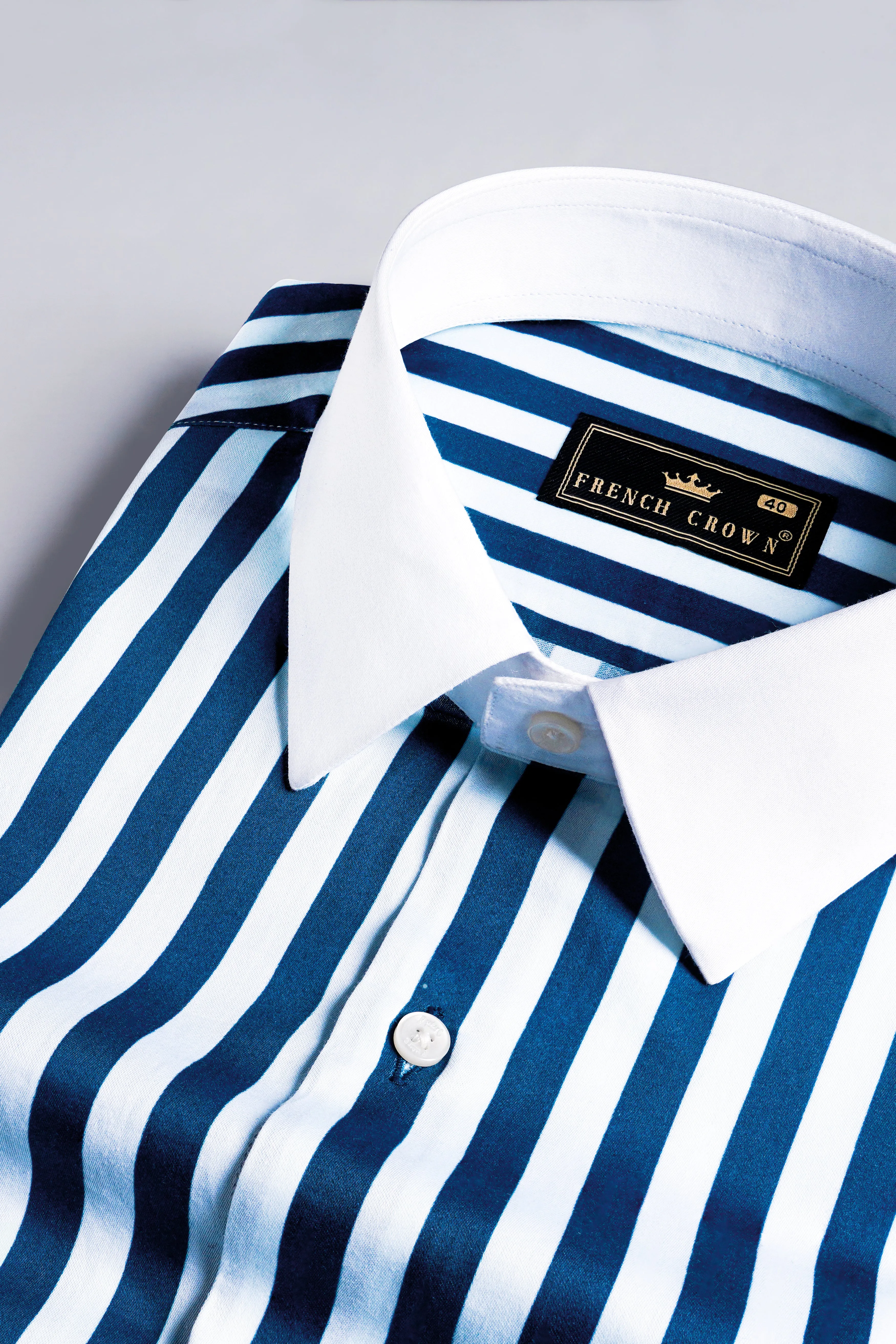 Regal Blue and White Striped Printed with White Cuffs and Collar Subtle Sheen Super Soft Premium Cotton Designer Shirt sold by French Crown product image thumbnail 4
