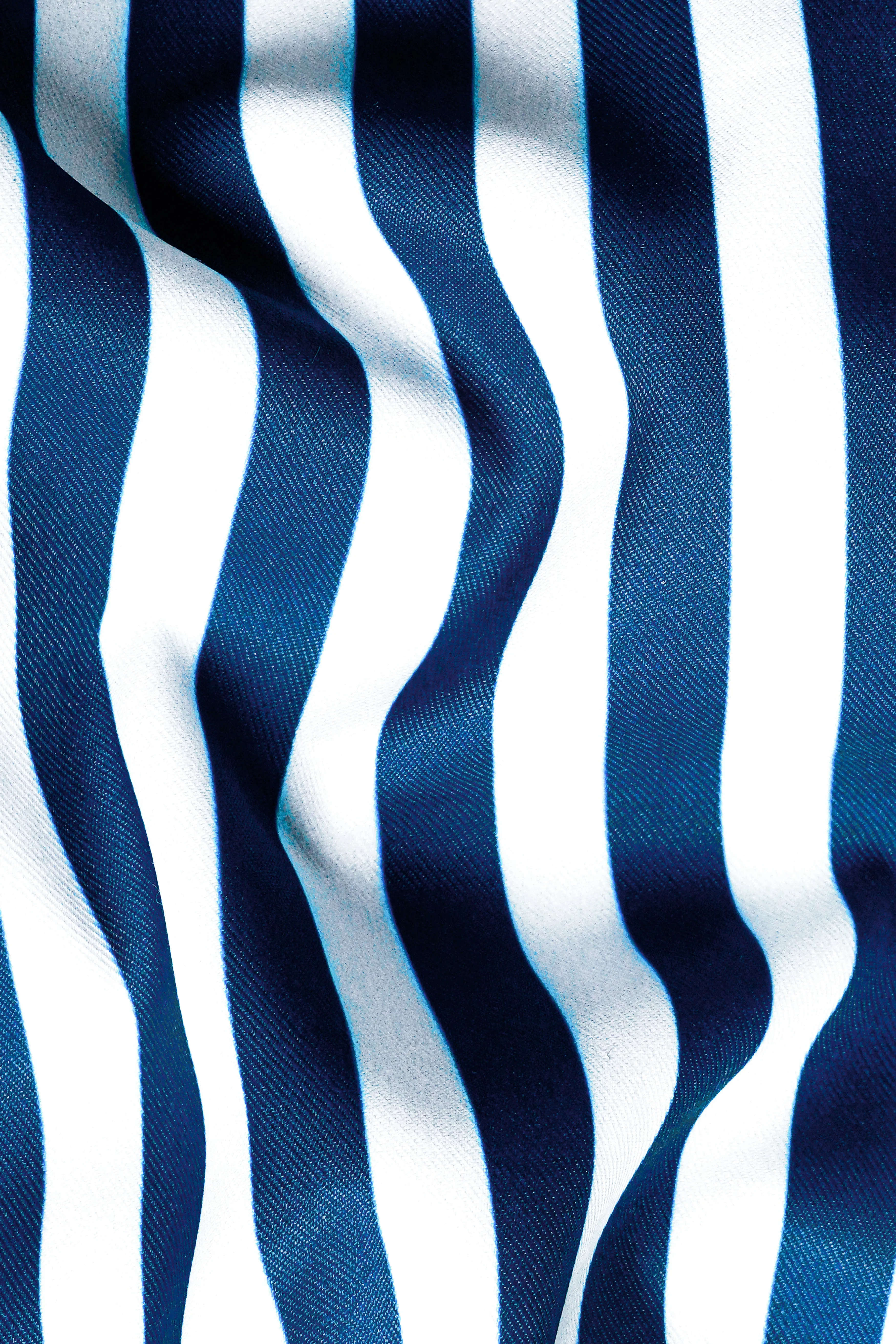 Regal Blue and White Striped Printed with White Cuffs and Collar Subtle Sheen Super Soft Premium Cotton Designer Shirt sold by French Crown product image thumbnail 3