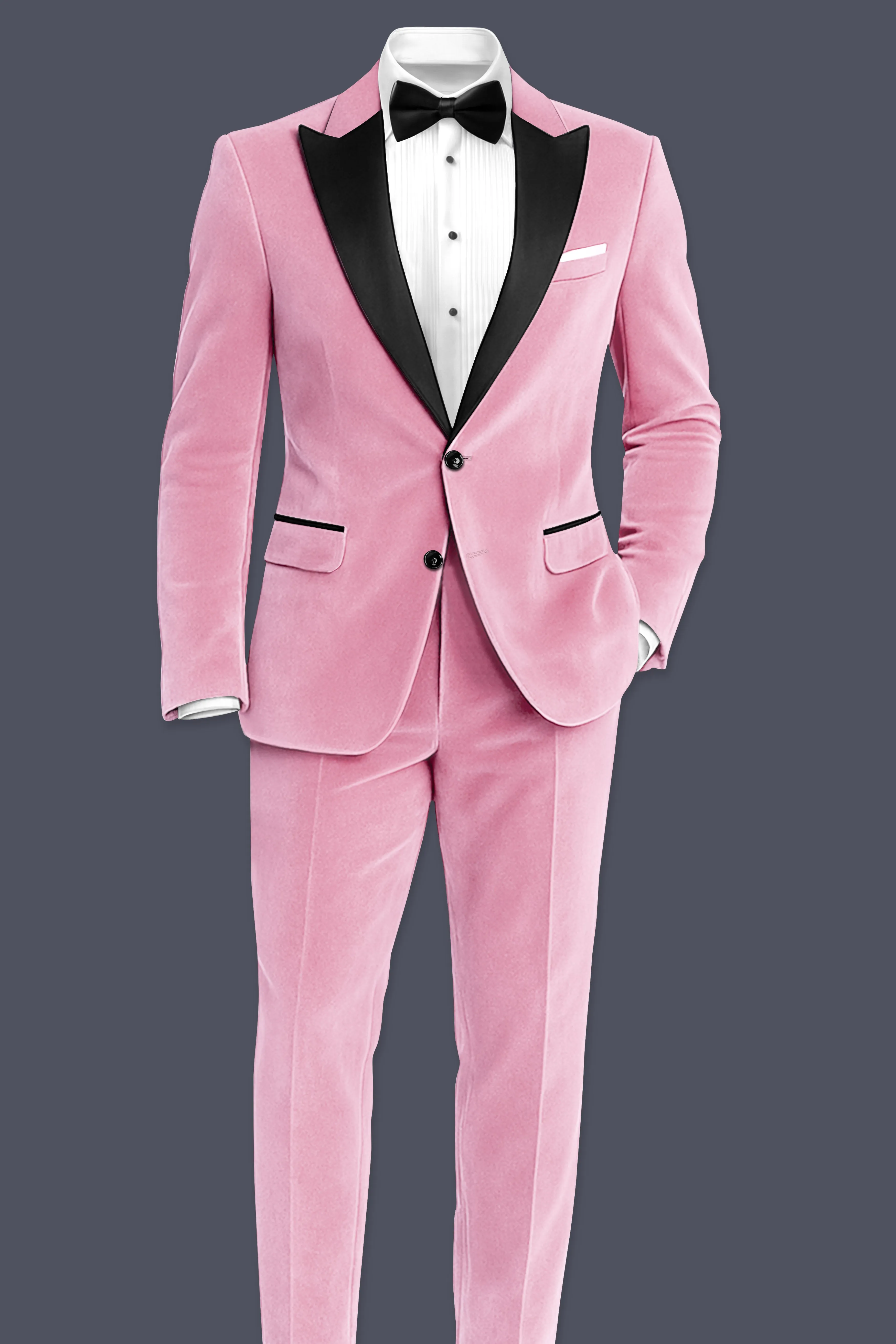 Fleurvel-Azalea Pink Velvet Peak Lapel Tuxedo Suit sold by French Crown product image thumbnail 4