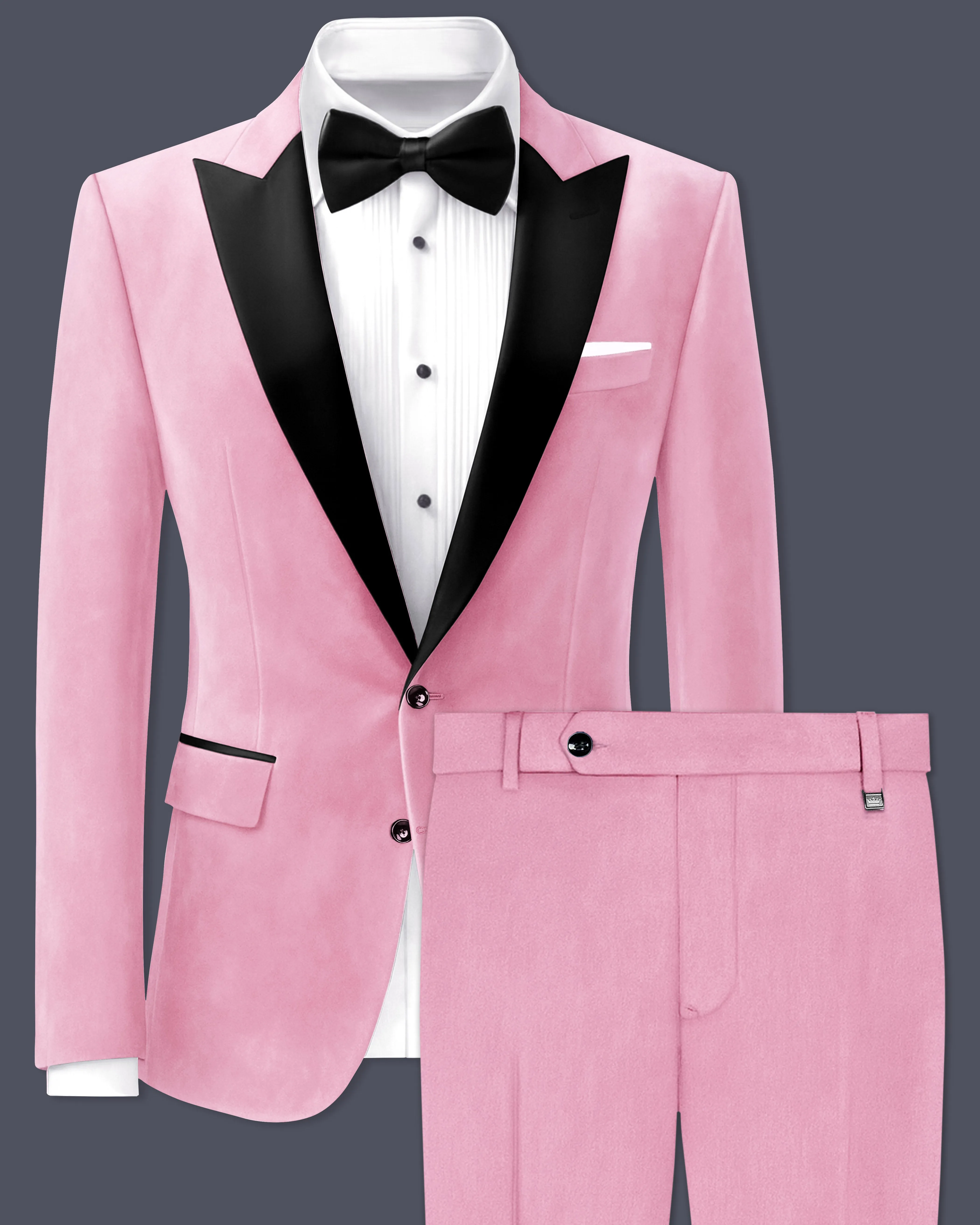 Fleurvel-Azalea Pink Velvet Peak Lapel Tuxedo Suit sold by French Crown