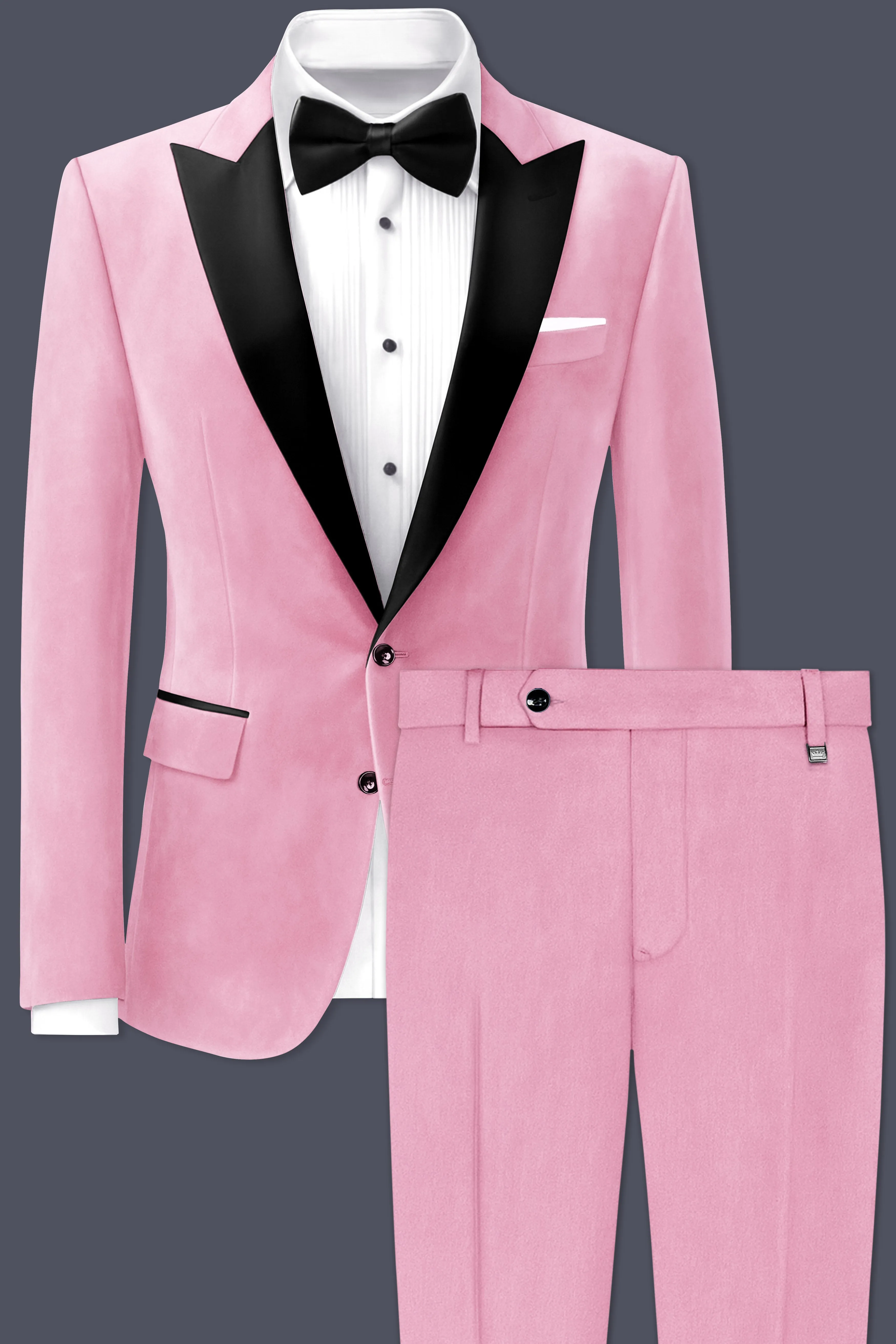 Fleurvel-Azalea Pink Velvet Peak Lapel Tuxedo Suit sold by French Crown product image thumbnail 2