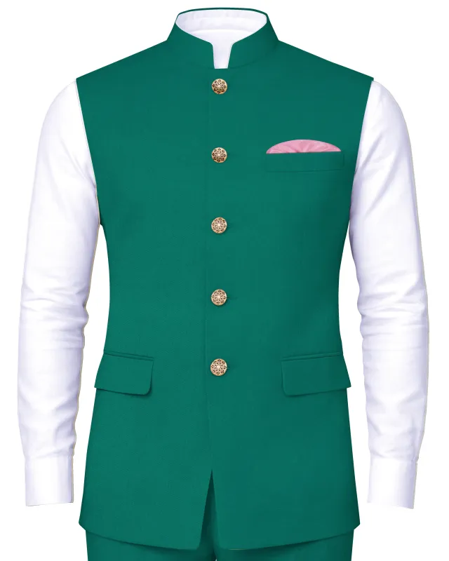 Stromboli Green Solid Bandhgala Nehru Jacket sold by French Crown