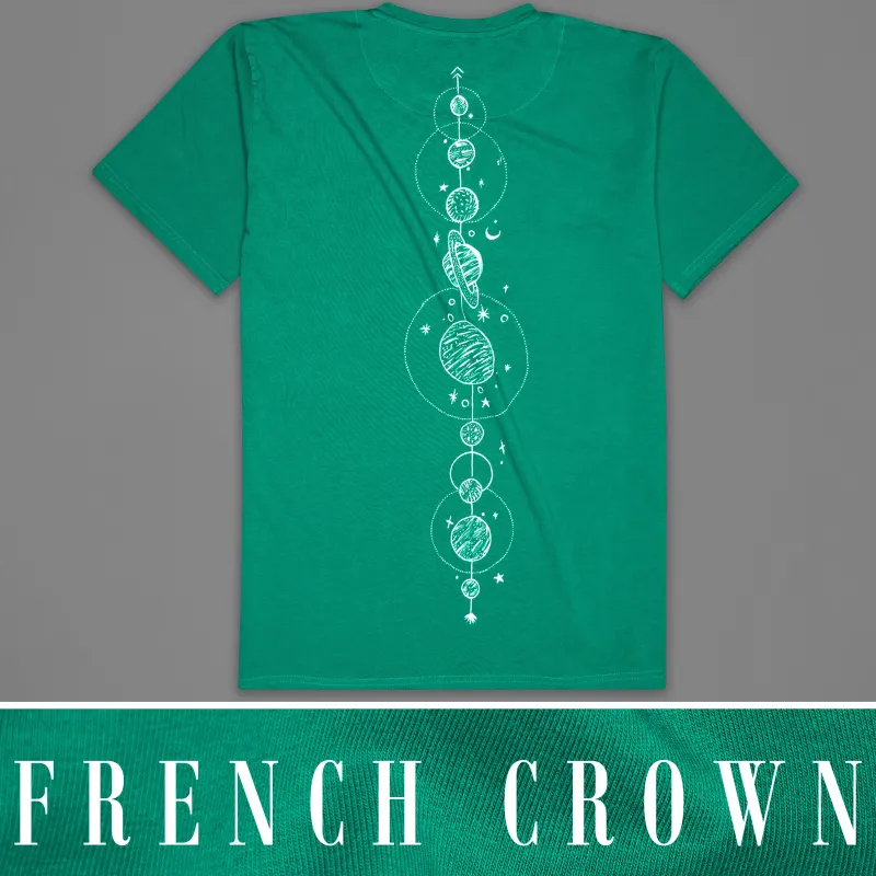 Tropical Green with Planets Hand Painted Premium Cotton T-shirt made by French Crown