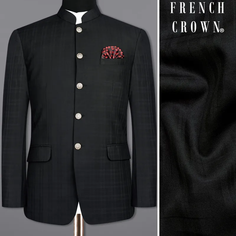 Jade Black Subtle Plaid Bandhgala Blazer sold by French Crown