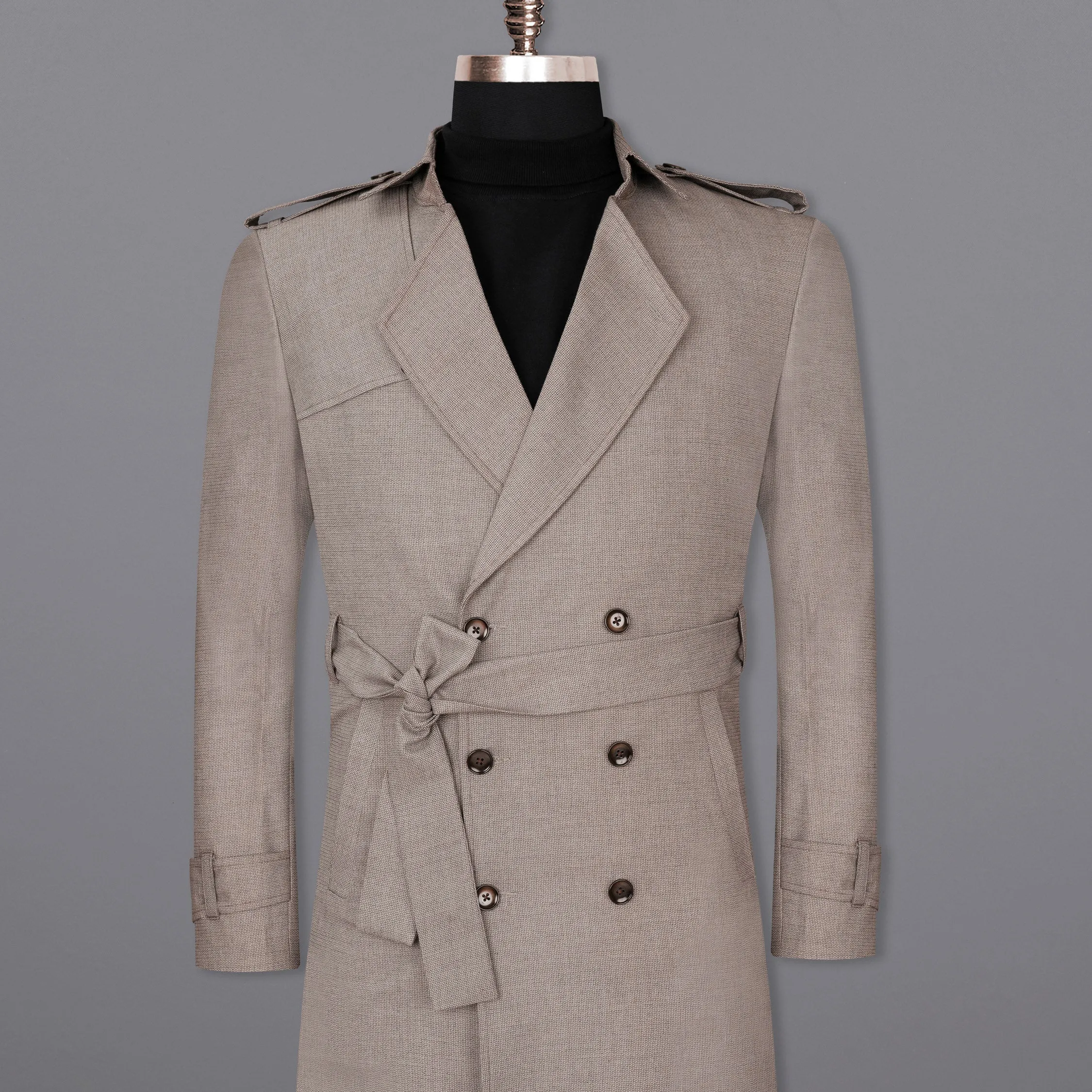 Sand Dune Double Breasted Belt Closure Designer Overcoat sold by French Crown