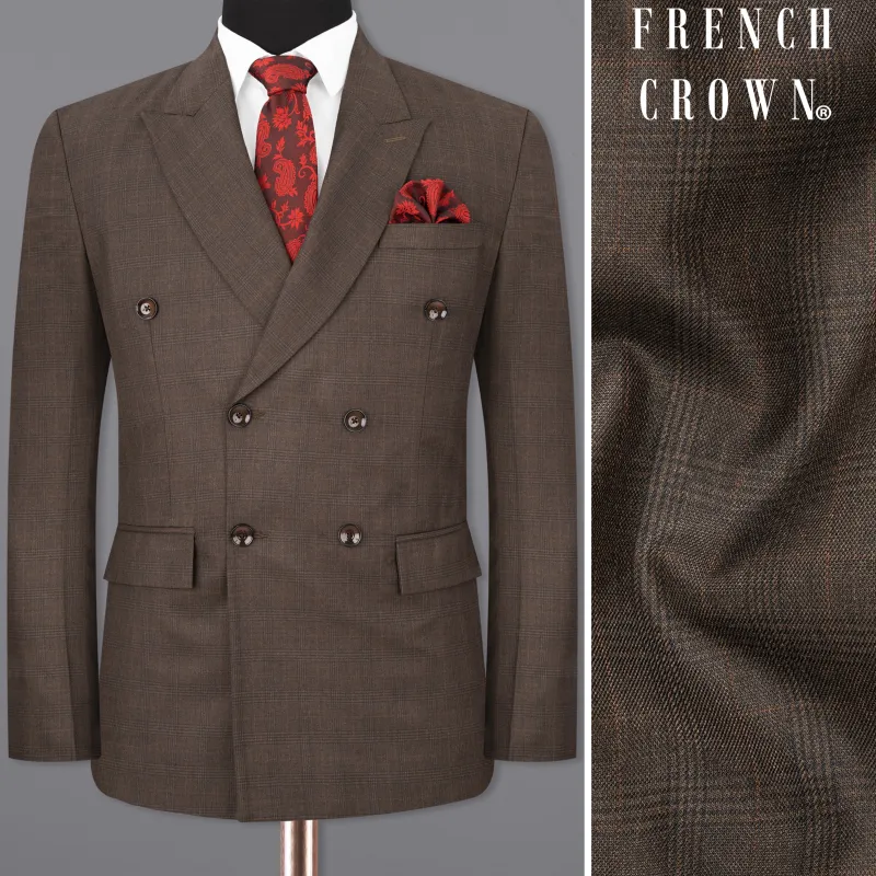 Wenge Brown Subtle Plaid Double Breasted Blazer sold by French Crown