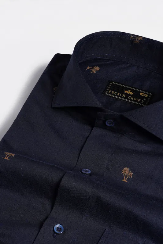 Cinder Blue Trees Textured Jacquard Premium Giza Cotton Shirt sold by French Crown