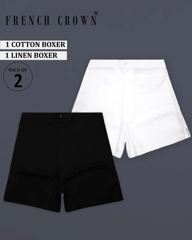 Javira-Jade Black Premium Cotton And Bright White Luxurious Linen Boxers sold by French Crown
