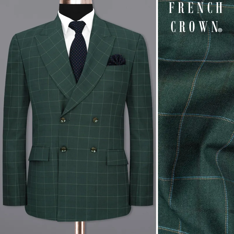 Lunar Green Super fine windowpane Double Breasted Woolrich Blazer sold by French Crown