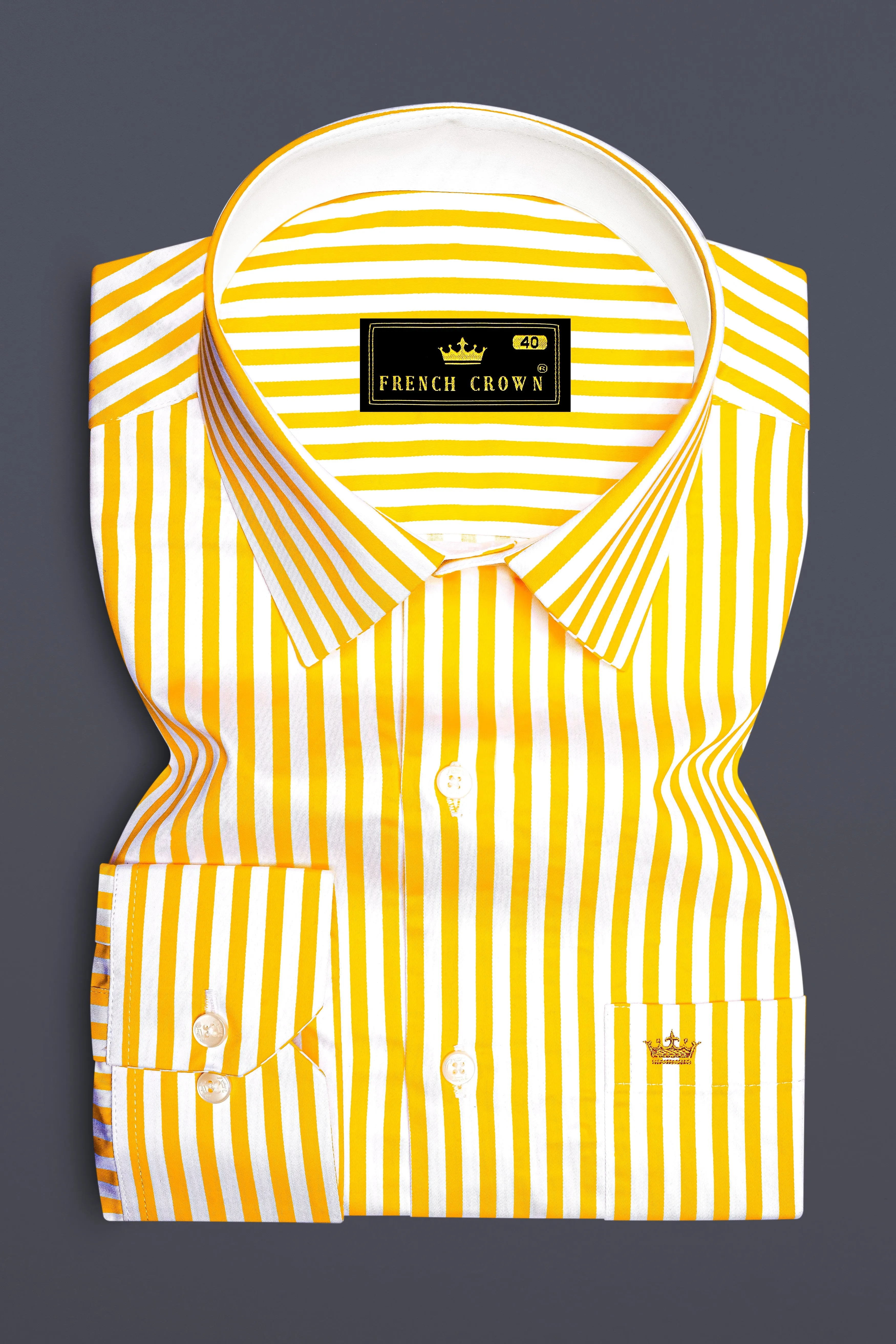 Aurisel-Koromiko Yellow And Bright White Striped Super Soft Premium Cotton Dress Shirt sold by French Crown product image thumbnail 4