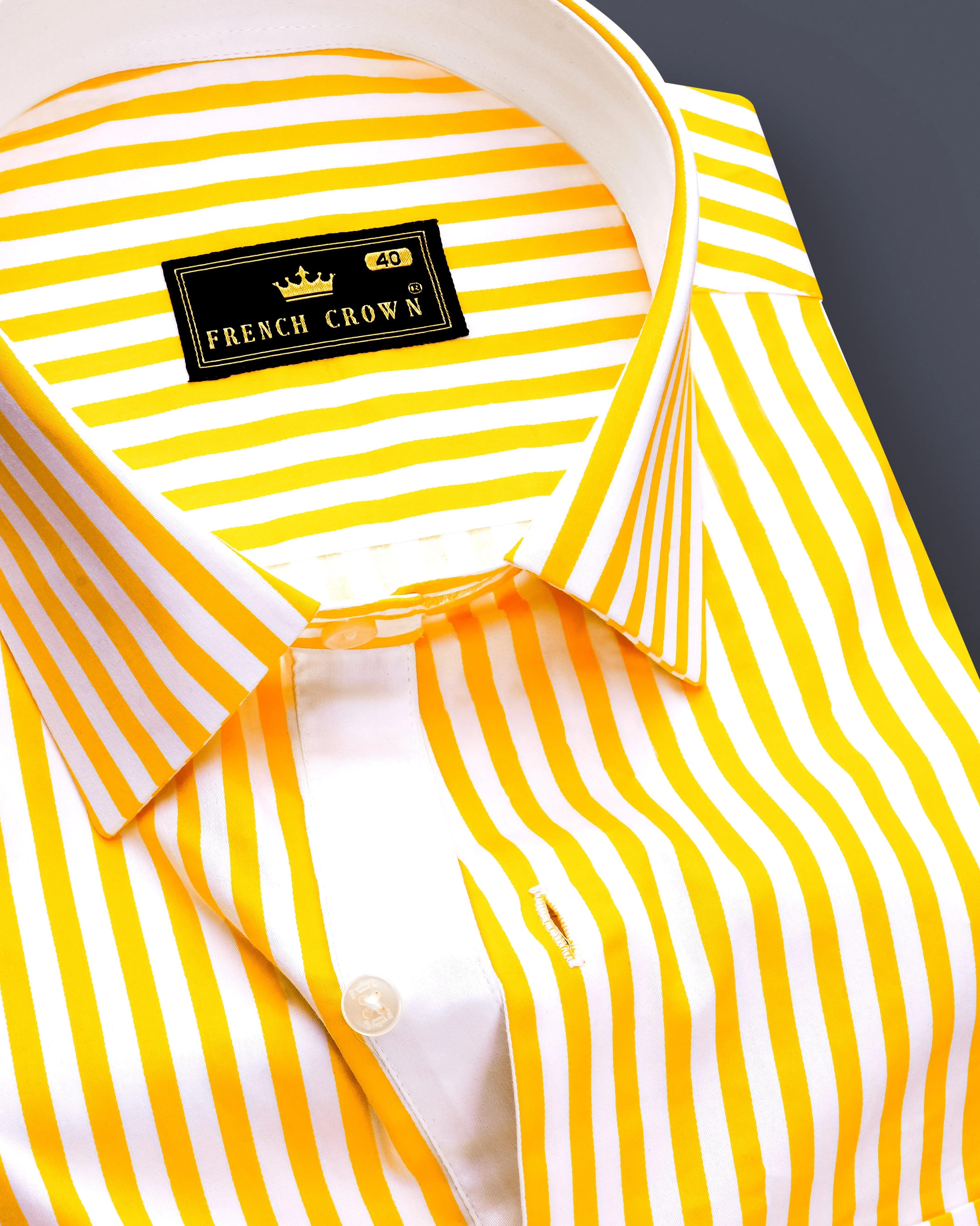 Aurisel-Koromiko Yellow And Bright White Striped Super Soft Premium Cotton Dress Shirt sold by French Crown