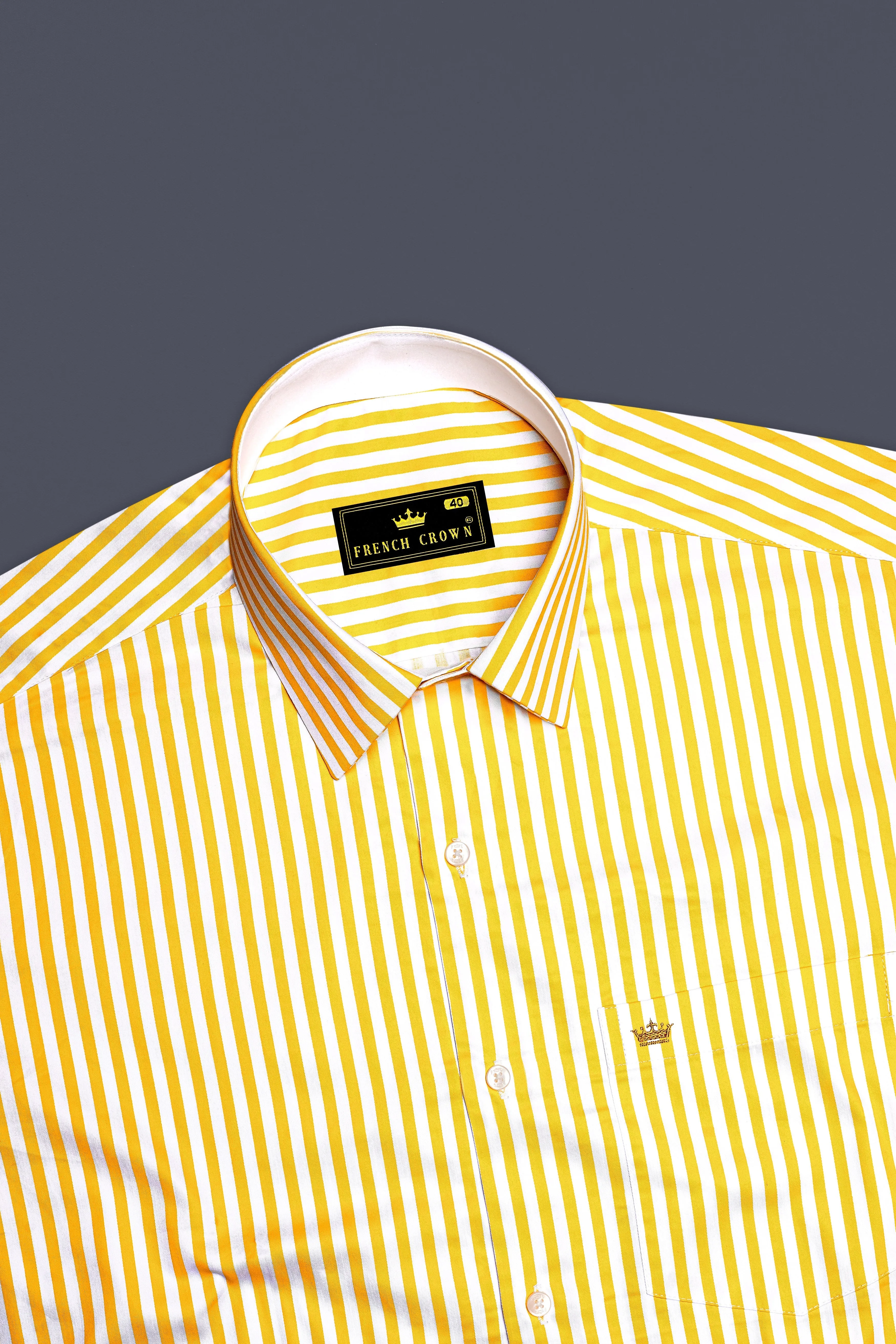 Aurisel-Koromiko Yellow And Bright White Striped Super Soft Premium Cotton Dress Shirt sold by French Crown product image thumbnail 5