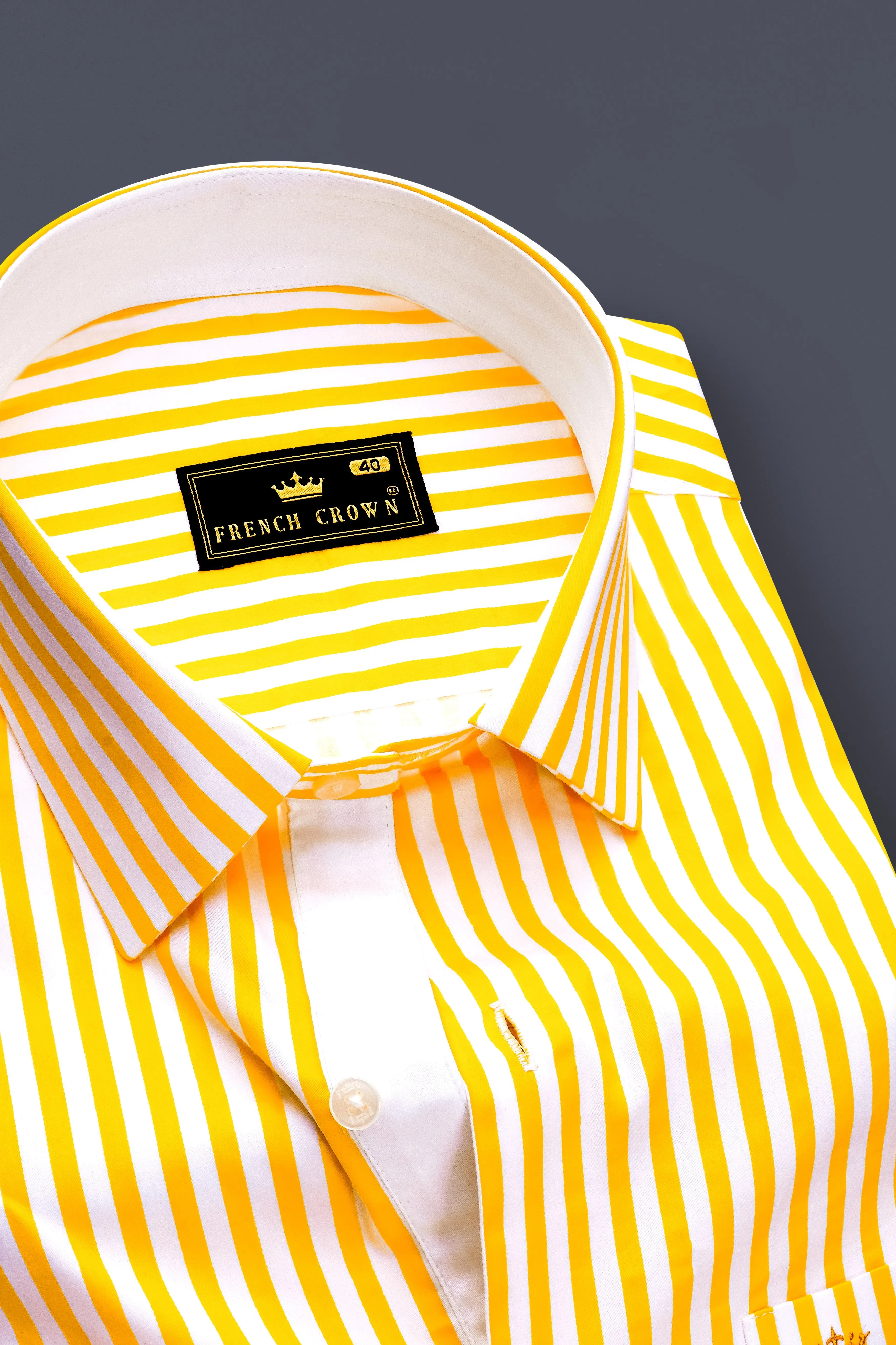 Aurisel-Koromiko Yellow And Bright White Striped Super Soft Premium Cotton Dress Shirt sold by French Crown product image thumbnail 2