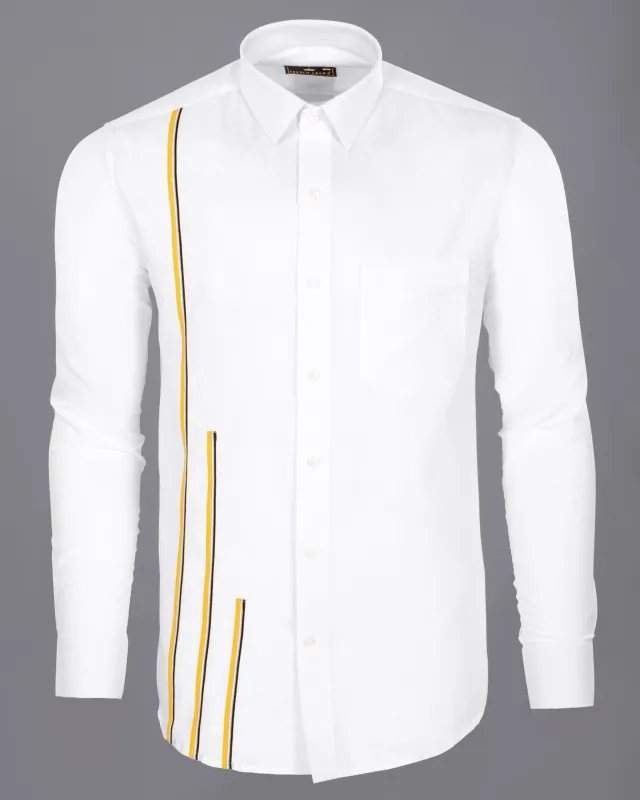 Bright White with Salomie and Black Triple Piping Luxurious Linen Shirt sold by French Crown