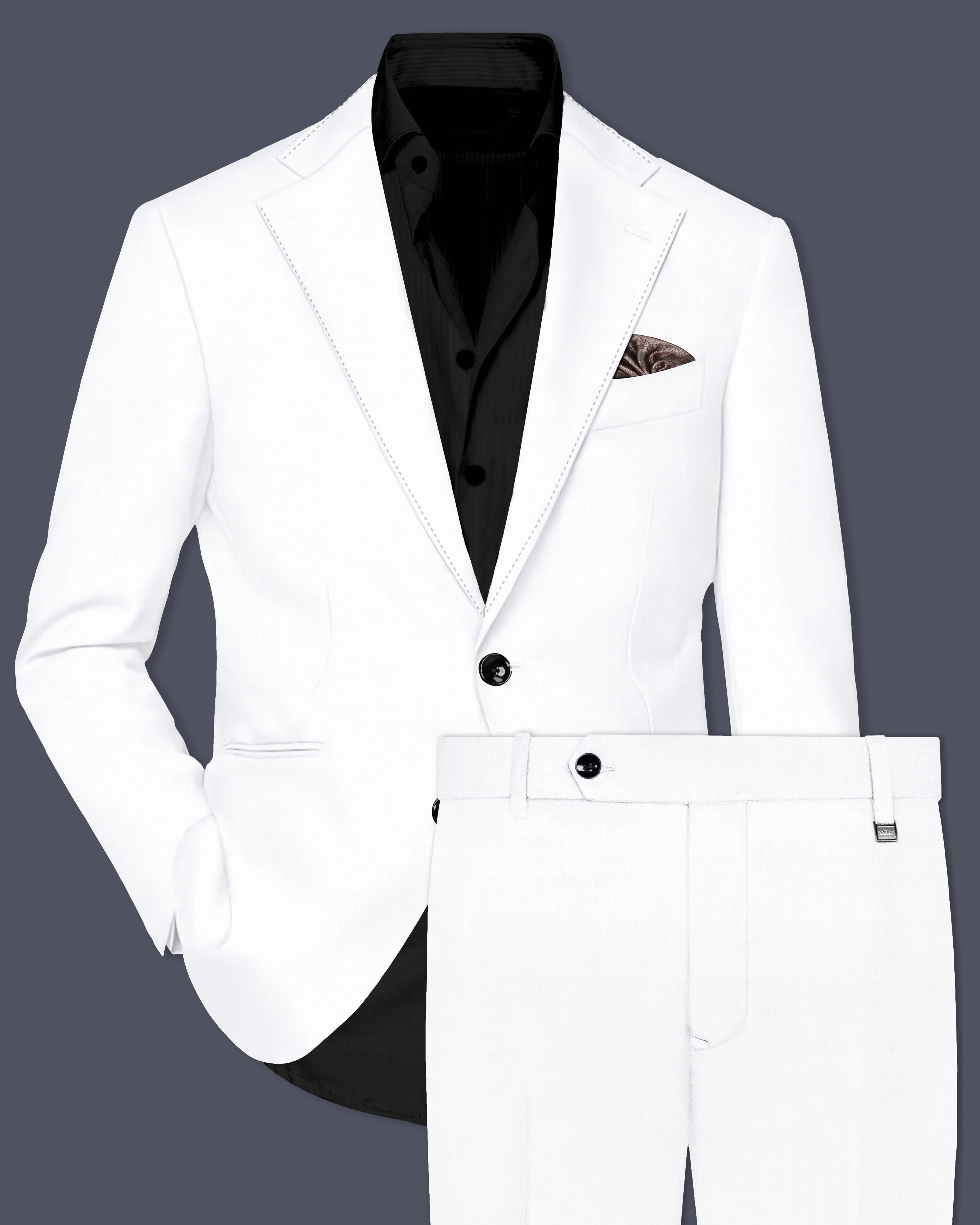 Bright White Luxurious Linen Designer Suit sold by French Crown