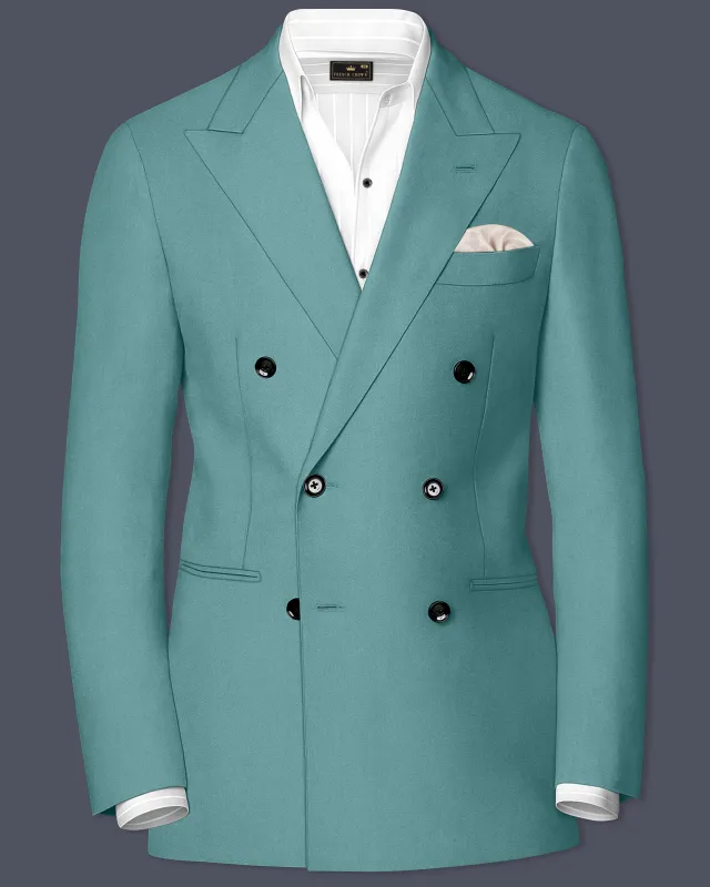Travirid-Gothic Green Wool Rich Double Breasted Slight Stretch Blazer sold by French Crown