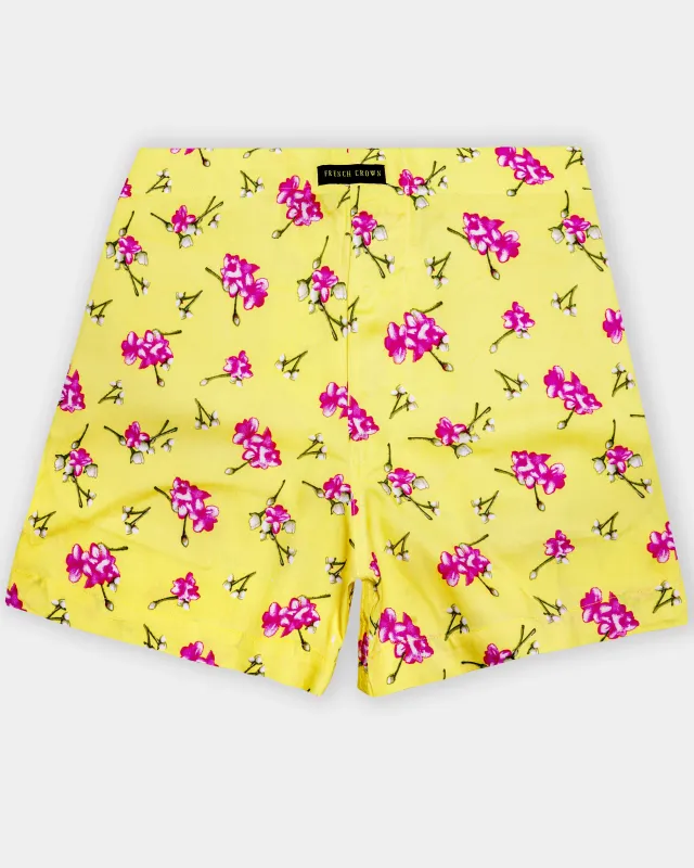 Petalyn-Arylide Yellow And Mulberry Pink Floral Printed Premium Cotton Boxer sold by French Crown