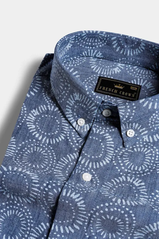 Fiord Blue and White Batik Printed Denim Shirt sold by French Crown