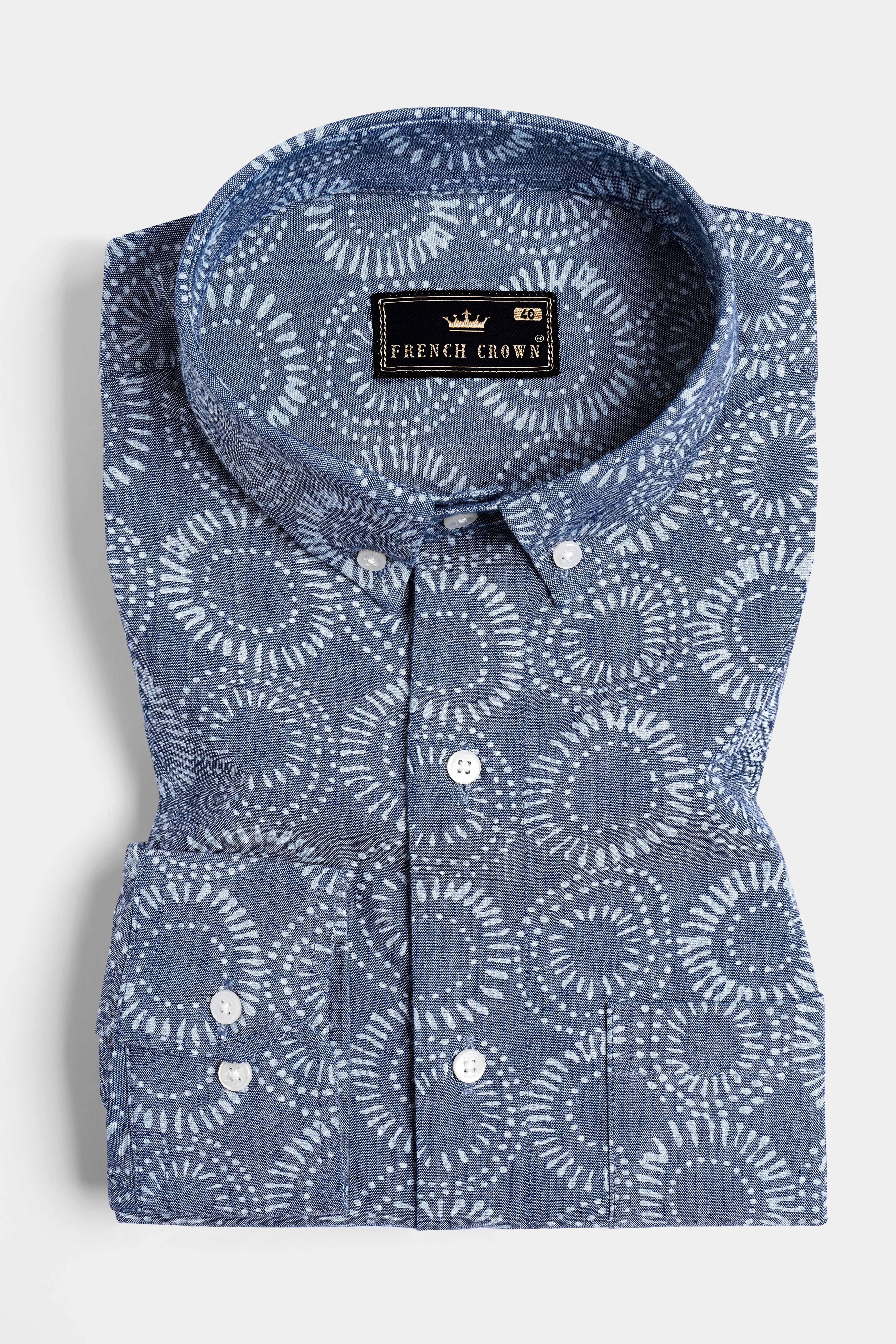Fiord Blue and White Batik Printed Denim Shirt sold by French Crown product image thumbnail 3