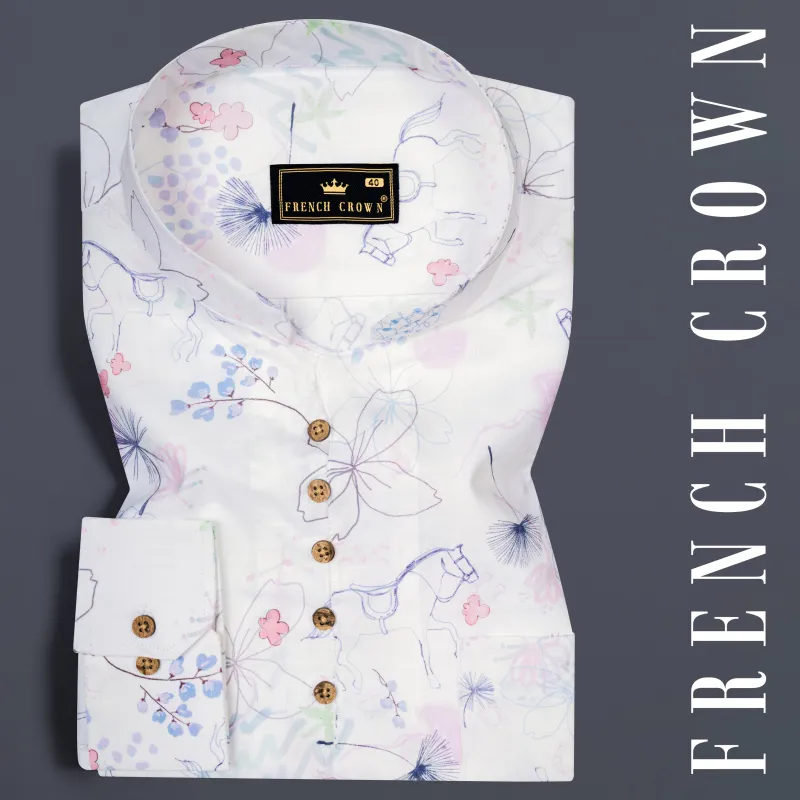 Bright White Printed Chambray Premium Giza Cotton Shirt sold by French Crown