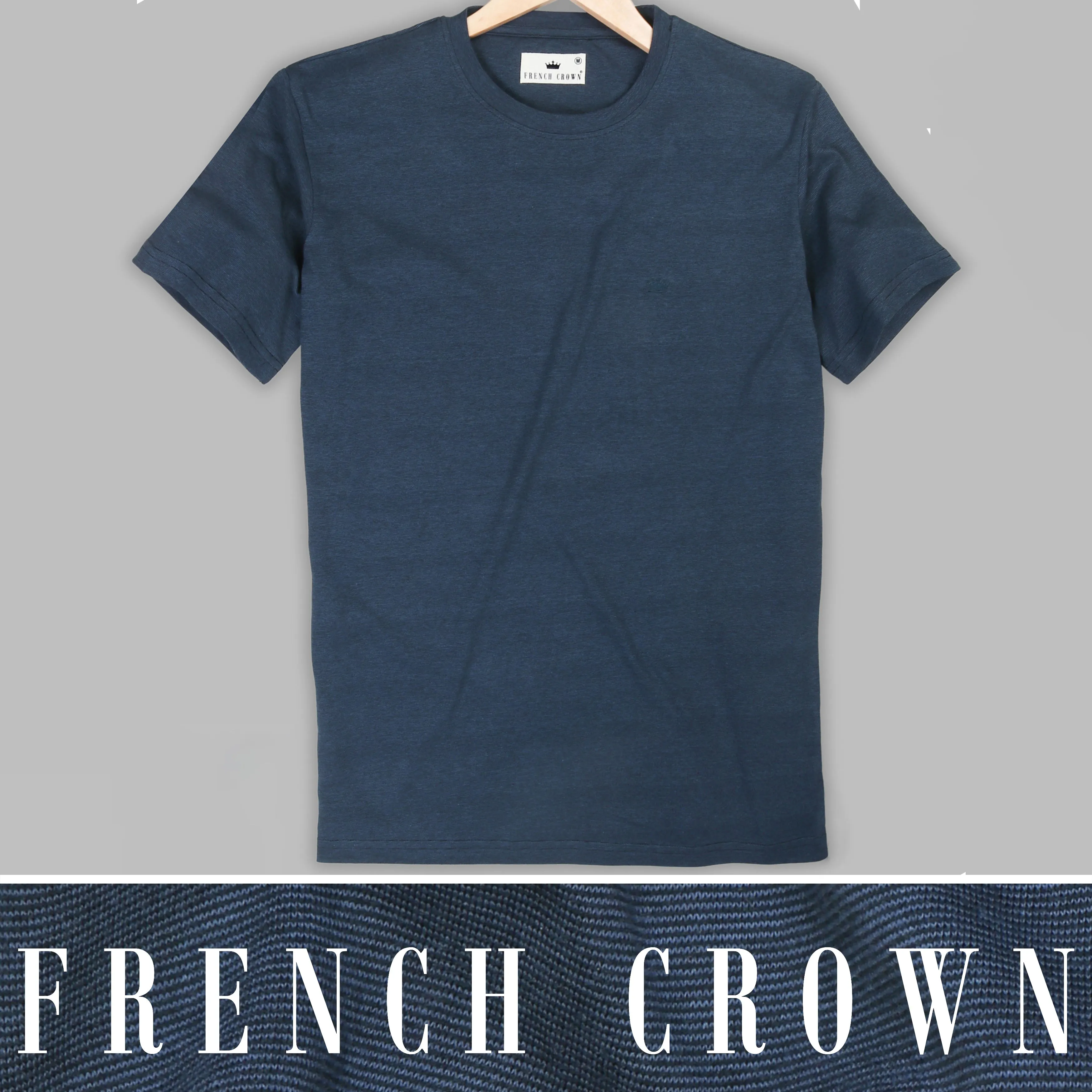 Navy Pinstriped Lightweight Premium Cotton T-shirt sold by French Crown