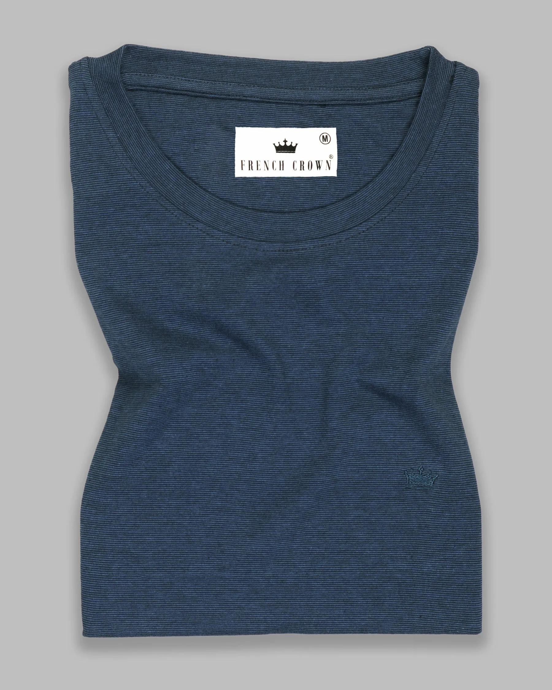 Navy Pinstriped Lightweight Premium Cotton T-shirt sold by French Crown product image thumbnail 2