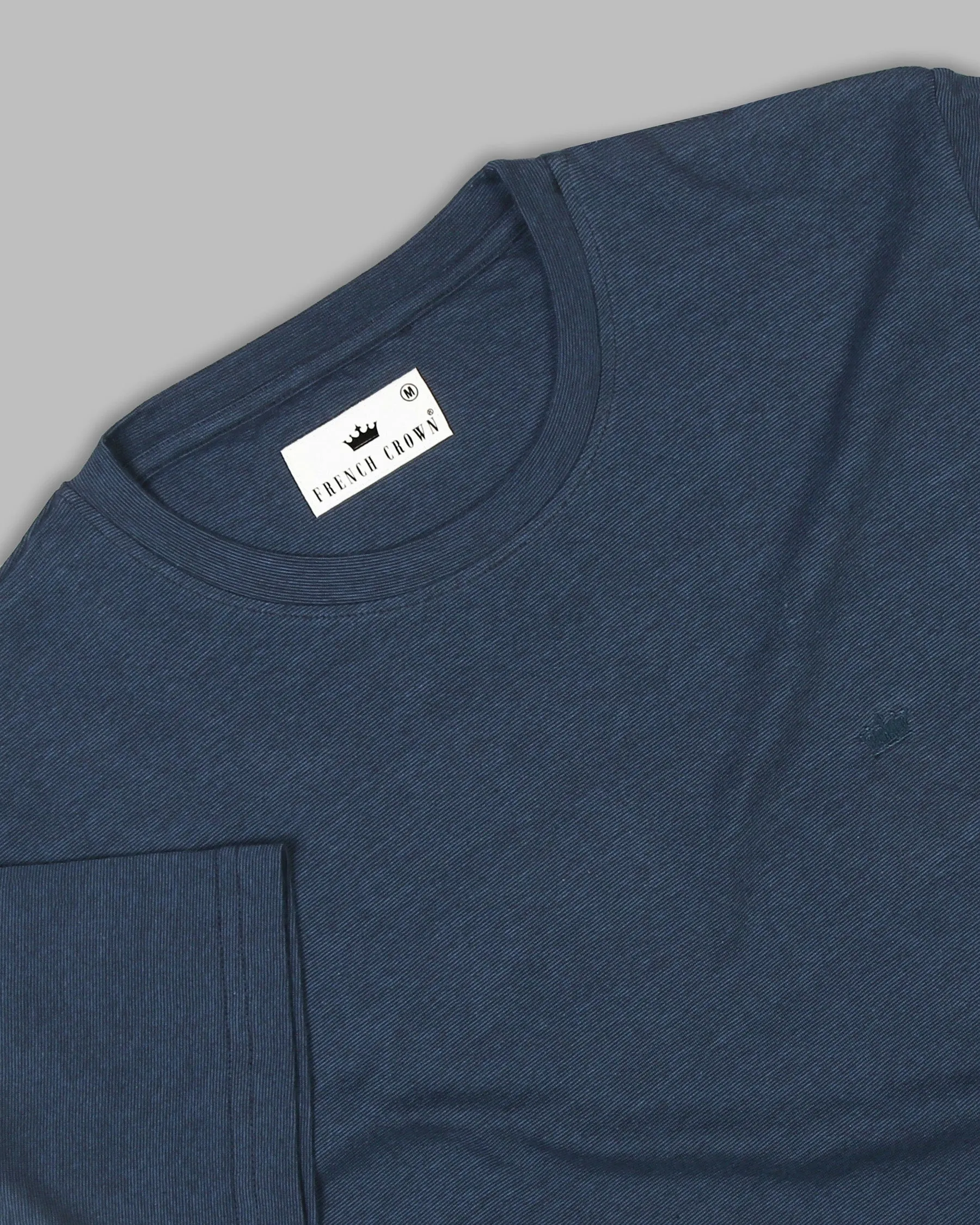 Navy Pinstriped Lightweight Premium Cotton T-shirt sold by French Crown product image thumbnail 4
