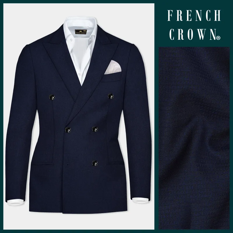 Tuna Blue Micro Triangle Textured Double Breasted Blazer sold by French Crown