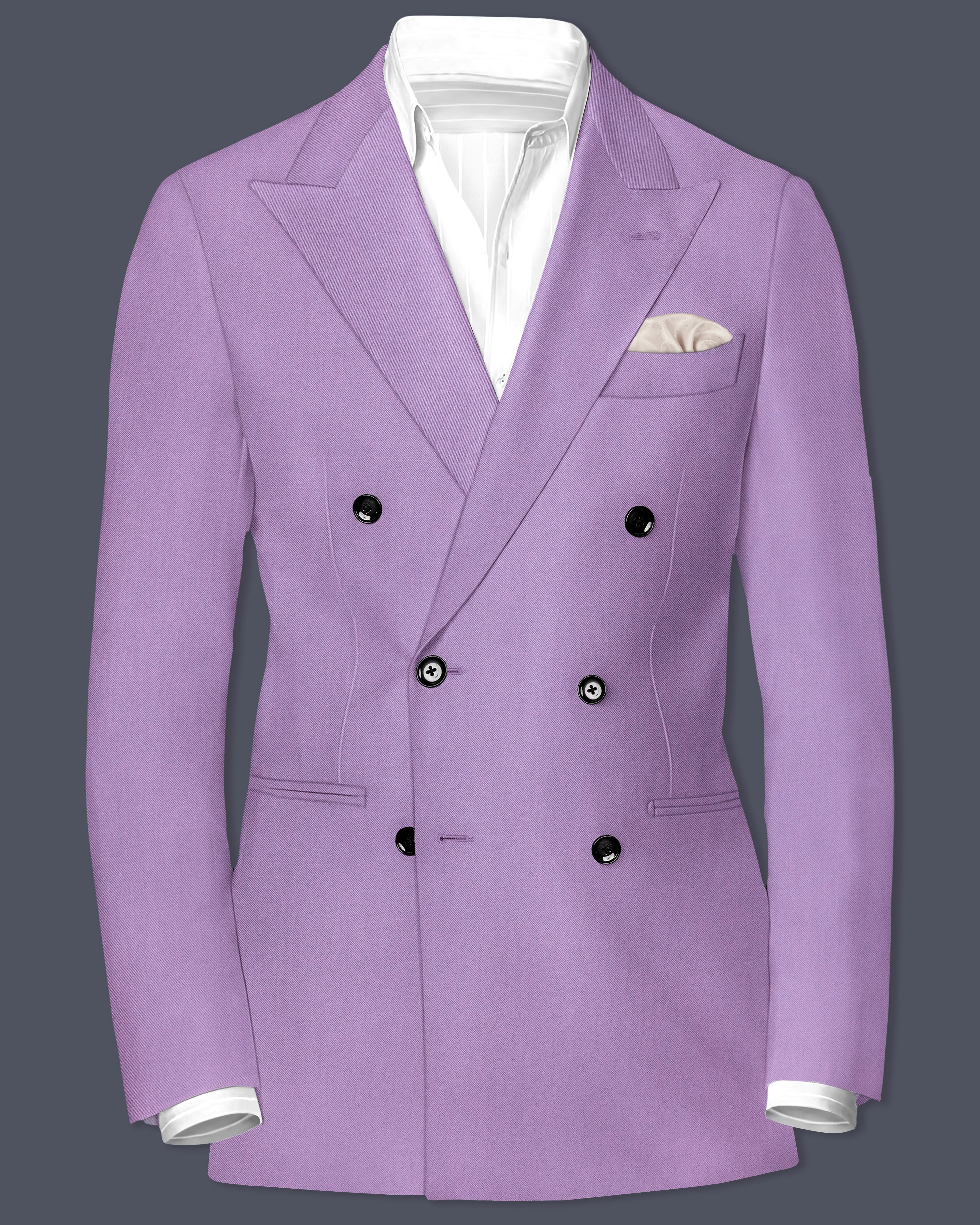 Roylen-Mountbatten Purple Wool Rich Double Breasted Slight Stretch Blazer sold by French Crown
