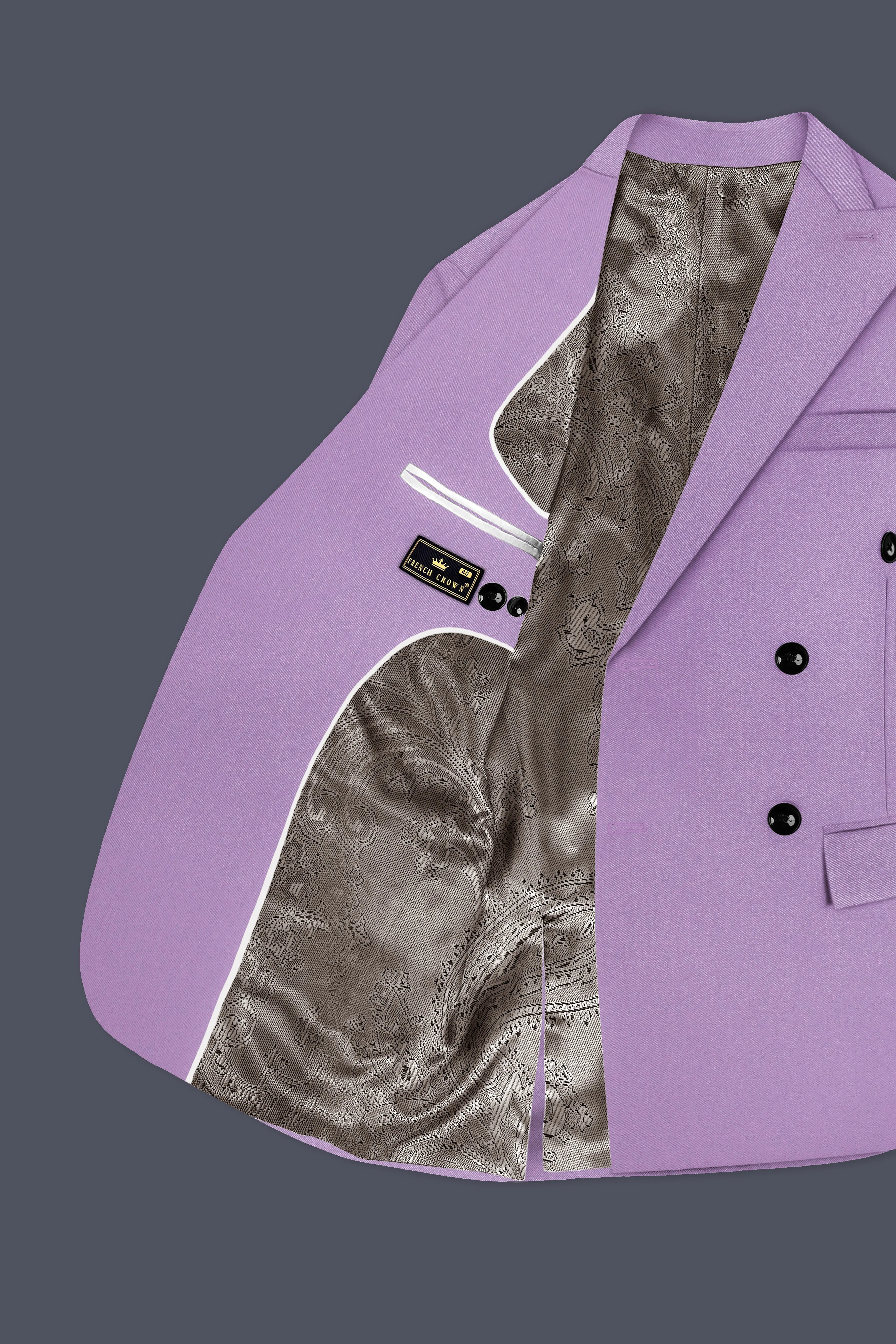 Roylen-Mountbatten Purple Wool Rich Double Breasted Slight Stretch Blazer sold by French Crown product image thumbnail 5
