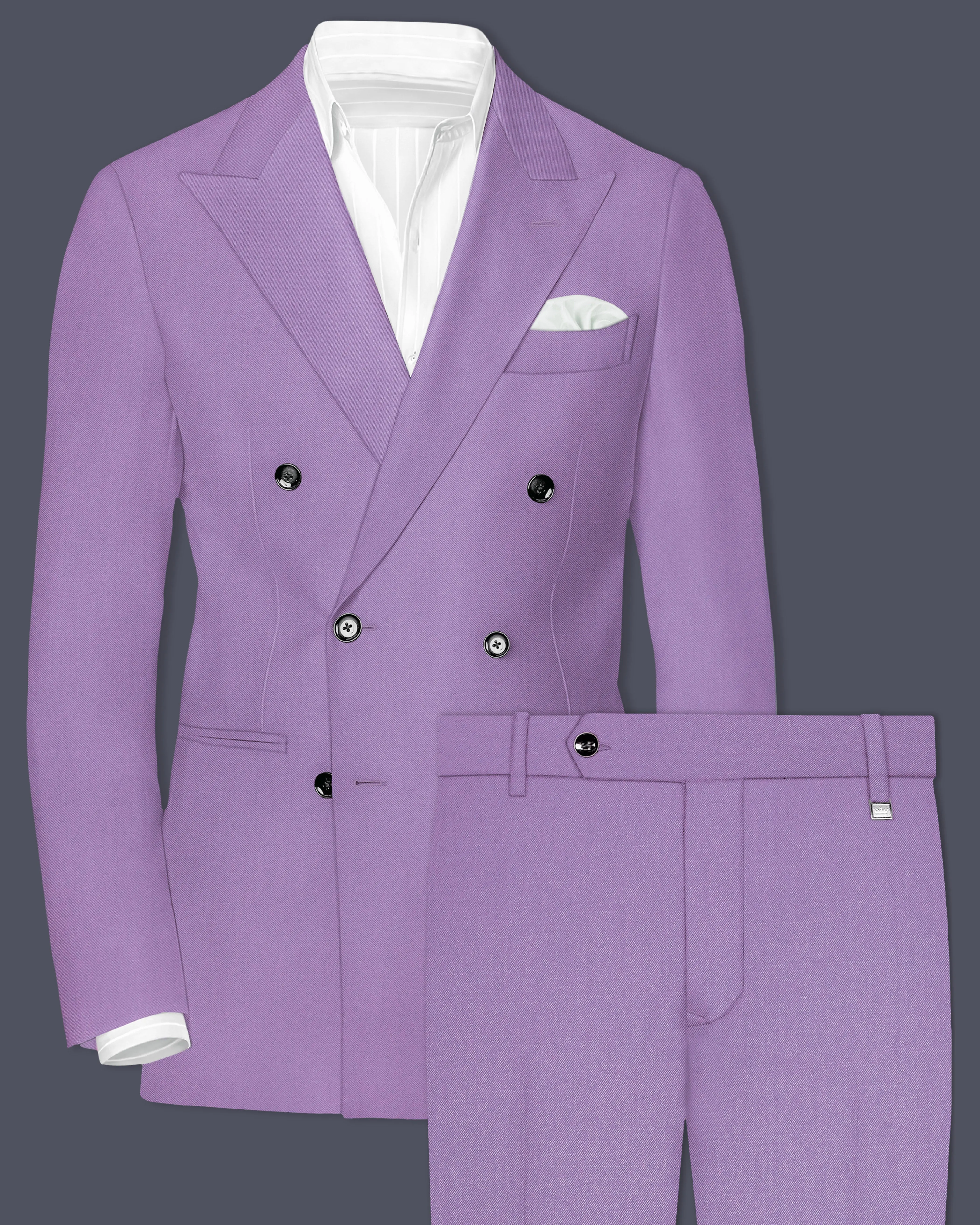 Roylen-Mountbatten Purple Wool Rich Double Breasted Slight Stretch Suit sold by French Crown