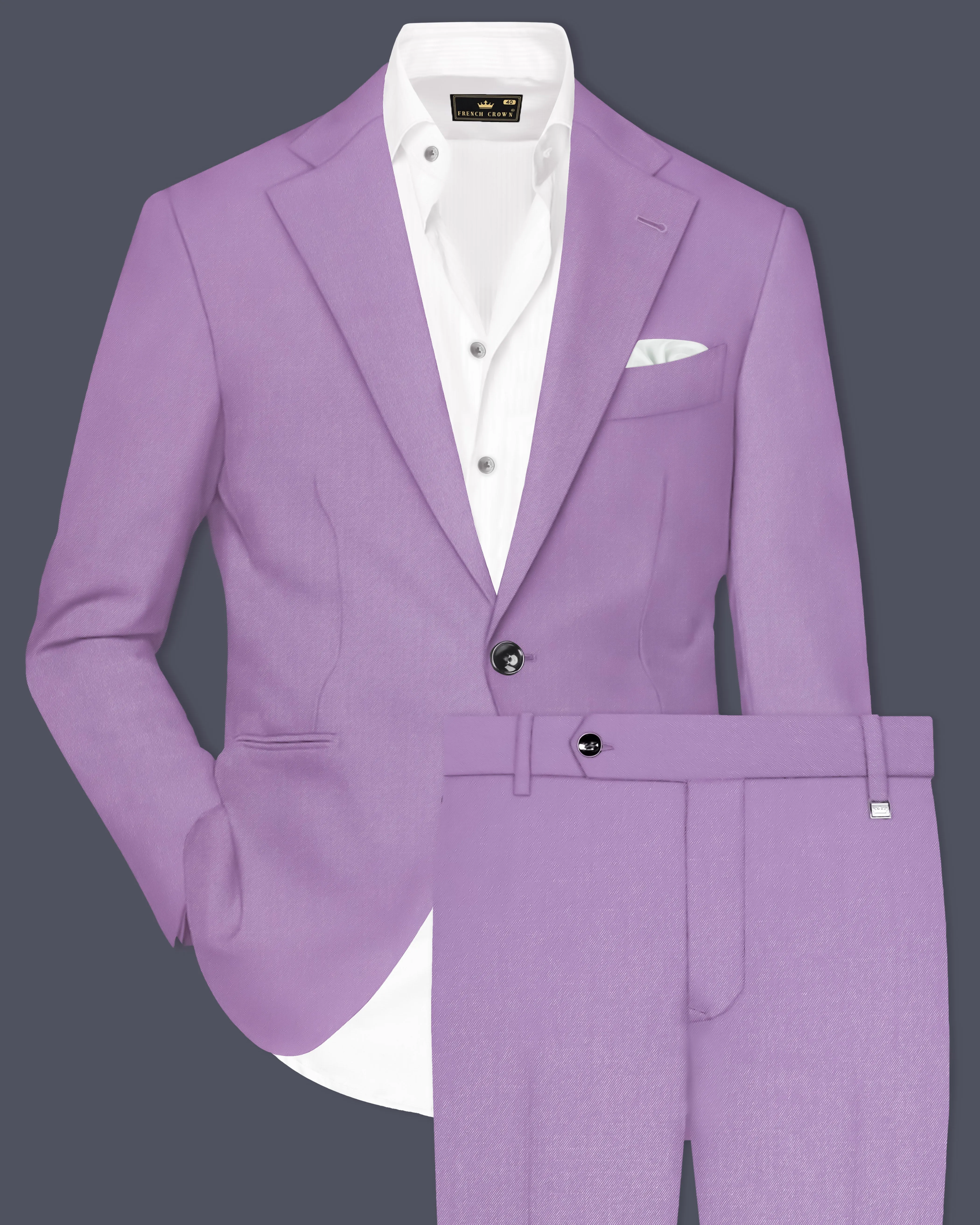 Roylen-Mountbatten Purple Wool Rich Single Breasted Slight Stretch Suit sold by French Crown